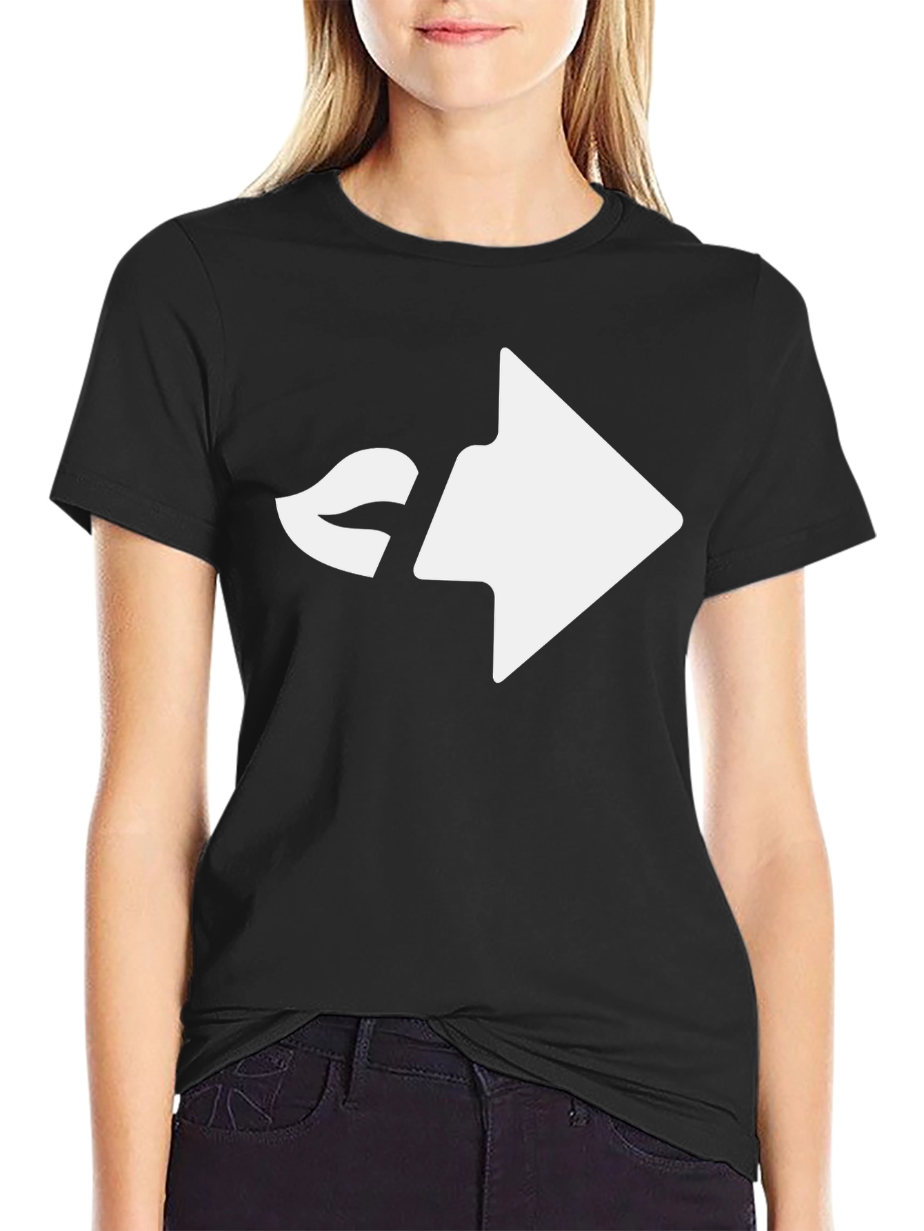 Modern Black T-Shirt with Playful Kiss Arrow Design