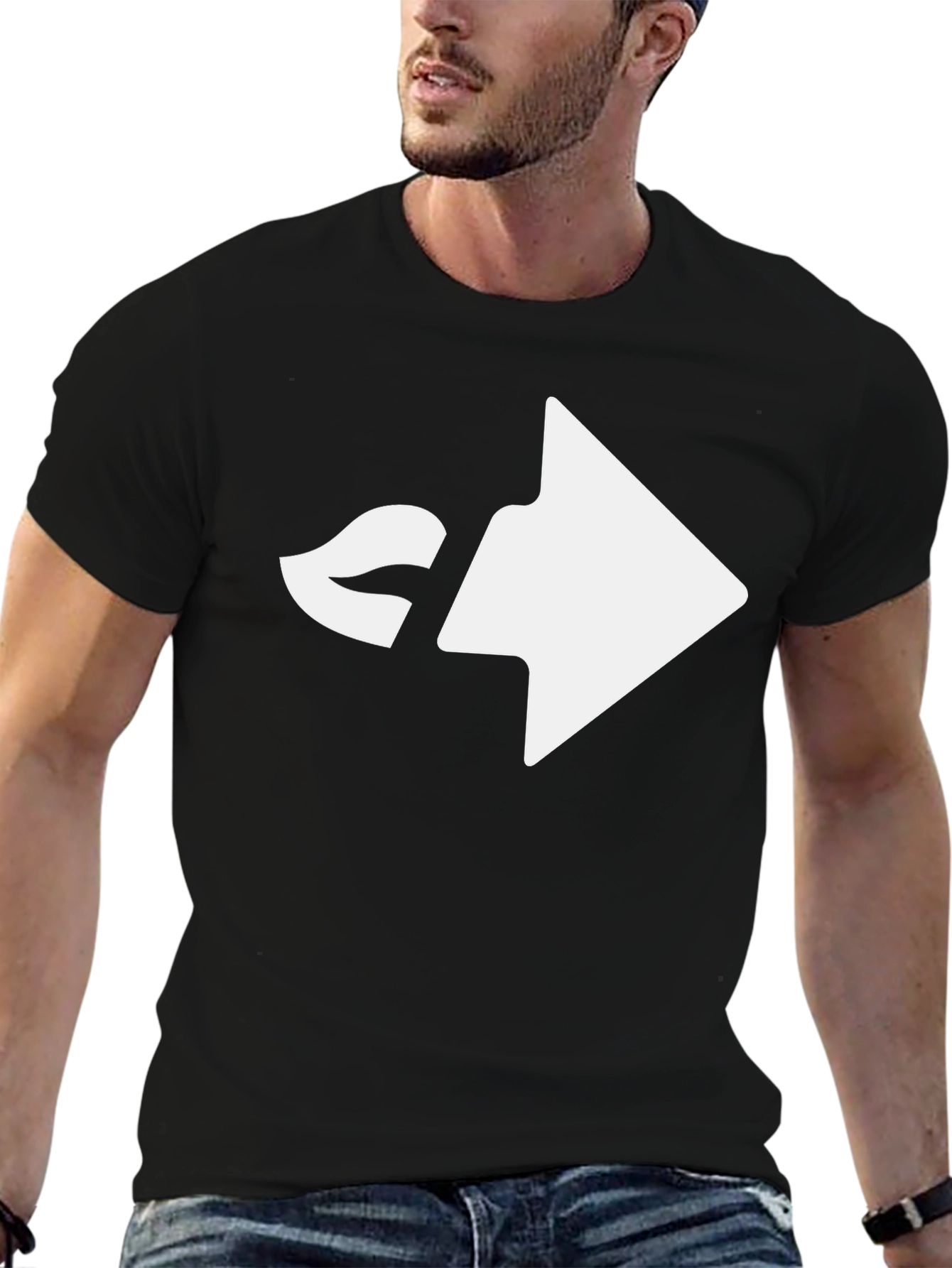 Modern Black T-Shirt with Playful Kiss Arrow Design