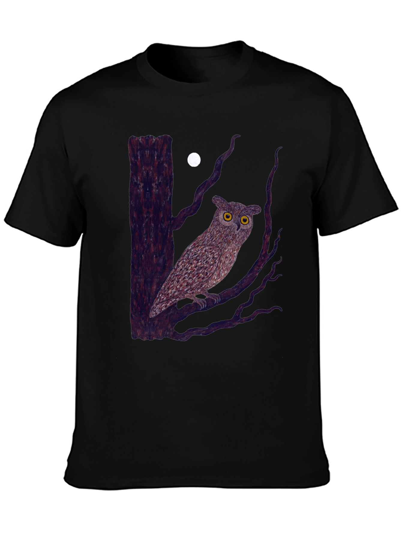Owl and Moon Graphic Tee - Black Cotton