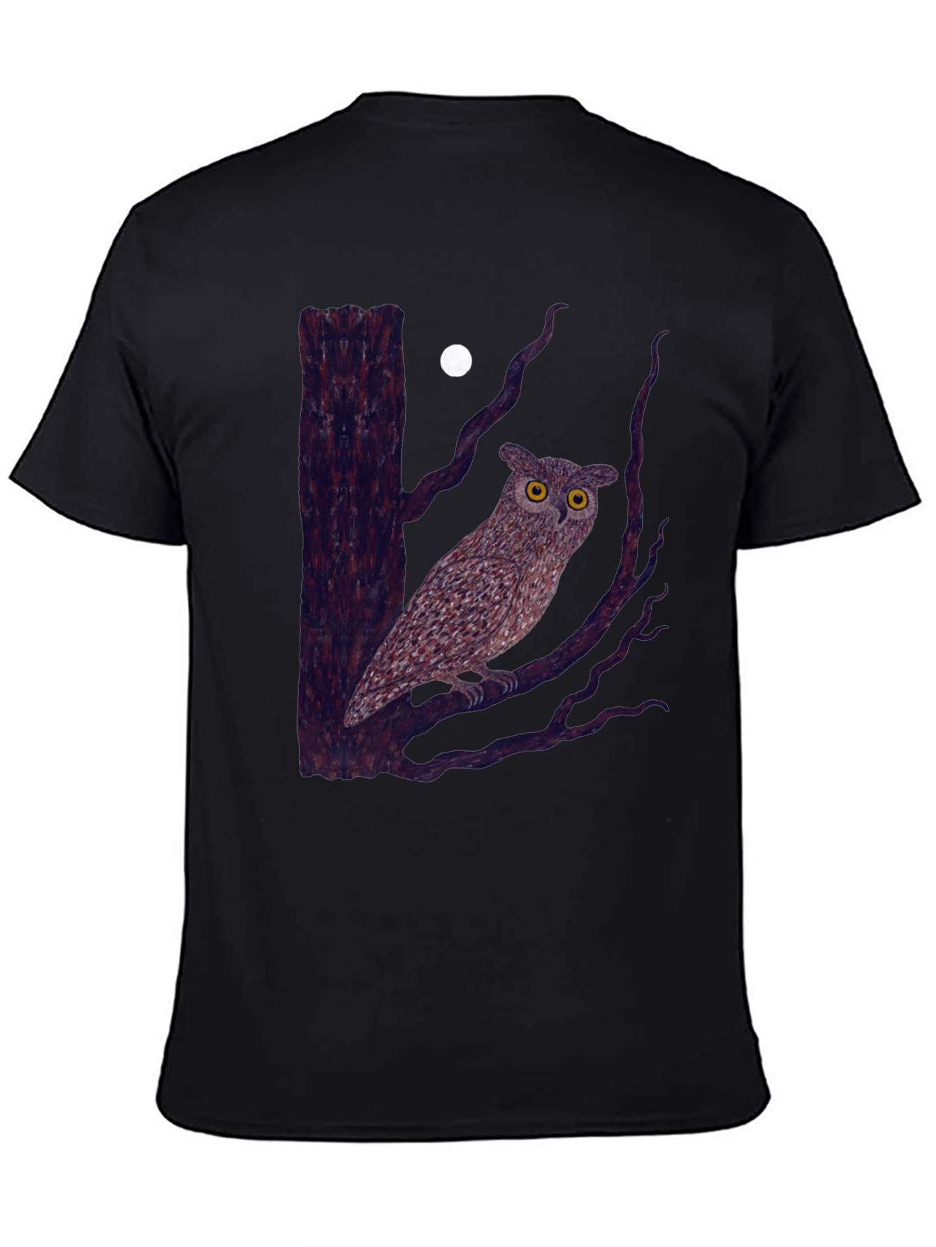 Owl and Moon Graphic Tee - Black Cotton