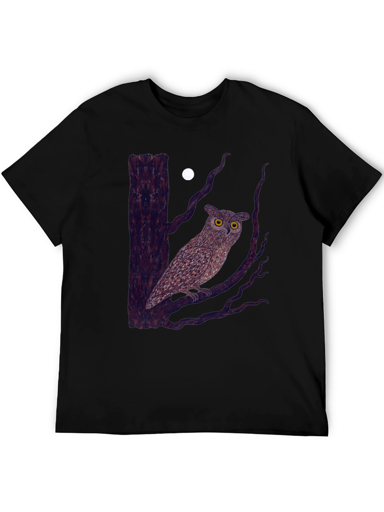 Owl and Moon Graphic Tee - Black Cotton
