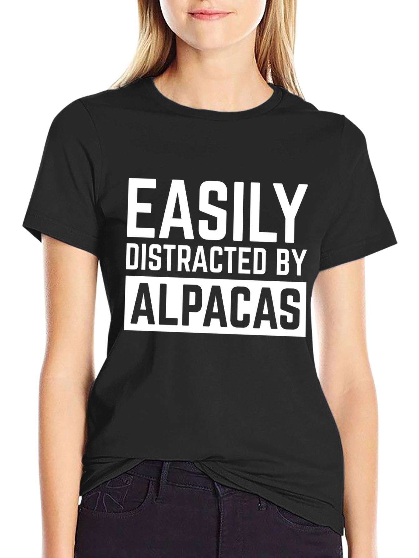 Easily Distracted By Alpacas Black Graphic T-Shirt