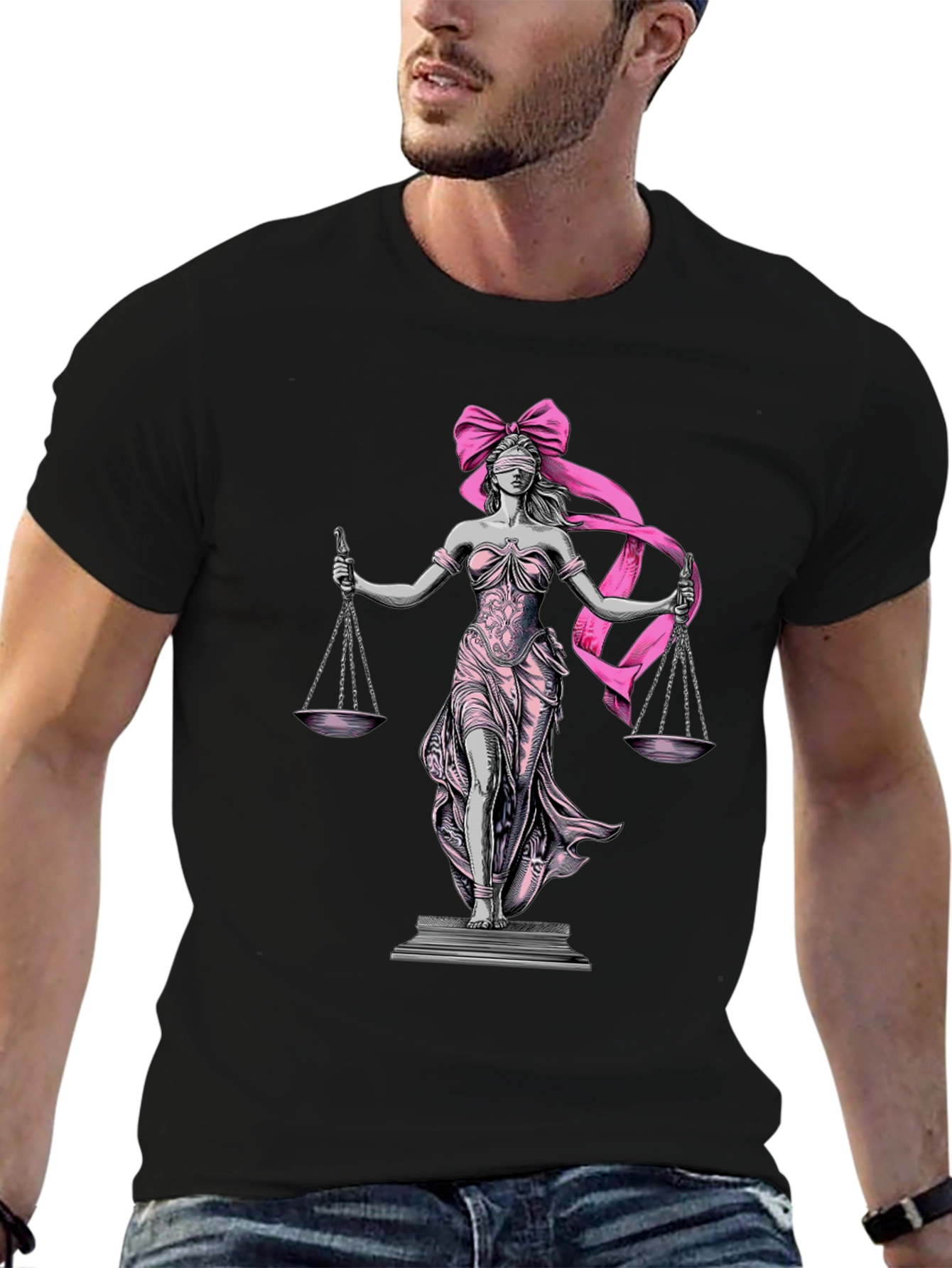 Lady Justice T-Shirt - Pink Ribbon Blindfold