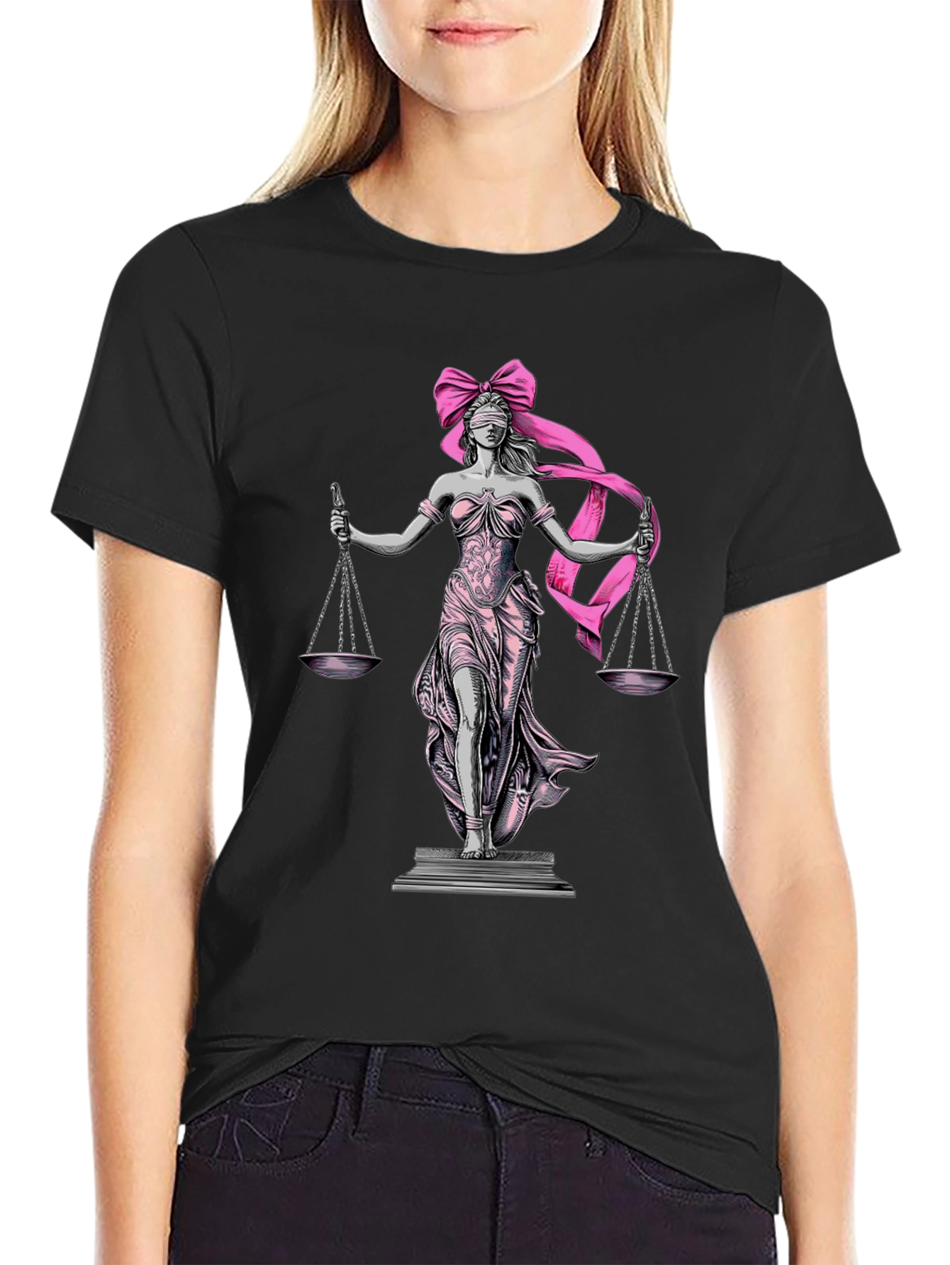 Lady Justice T-Shirt - Pink Ribbon Blindfold