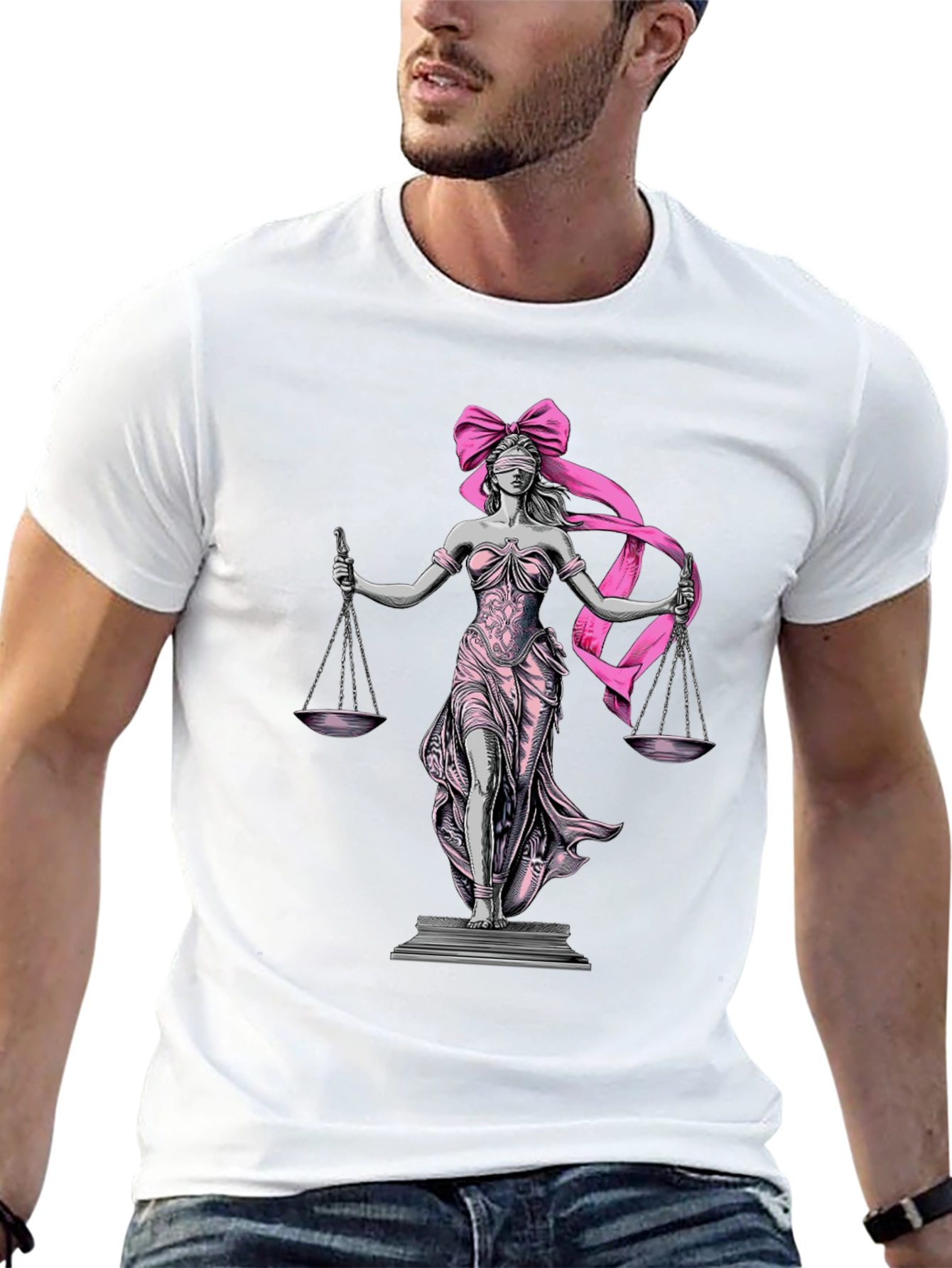 Lady Justice T-Shirt - Pink Ribbon Blindfold