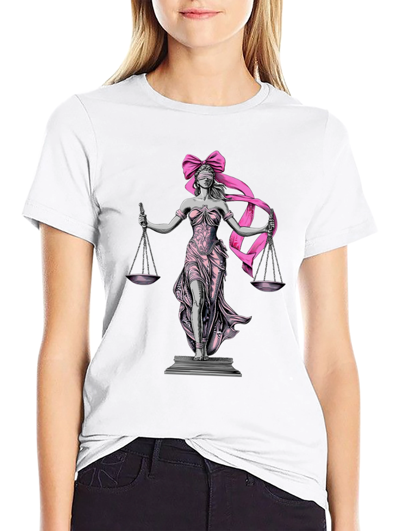 Lady Justice T-Shirt - Pink Ribbon Blindfold