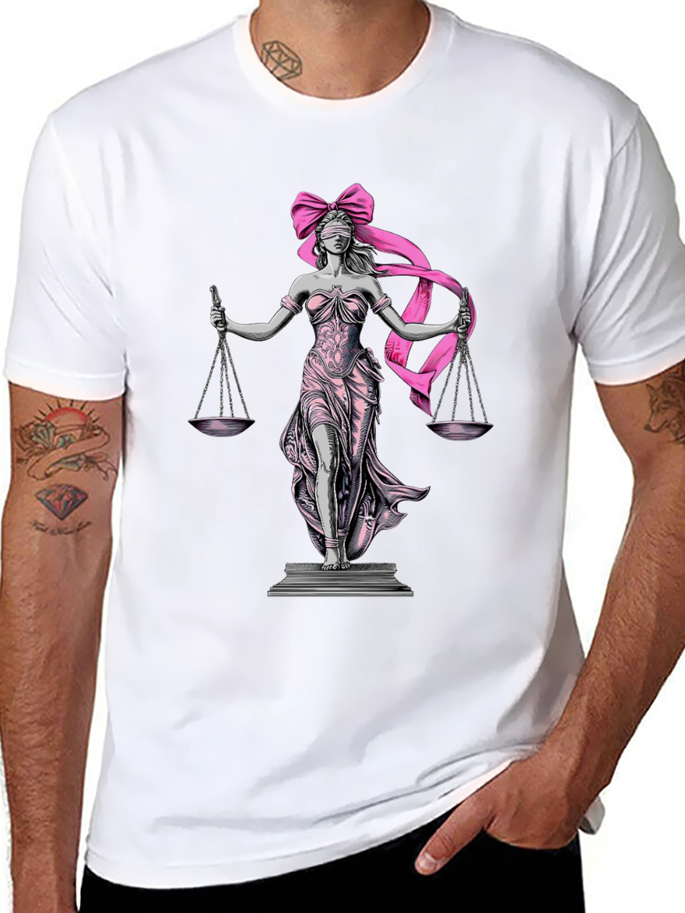 Lady Justice T-Shirt - Pink Ribbon Blindfold