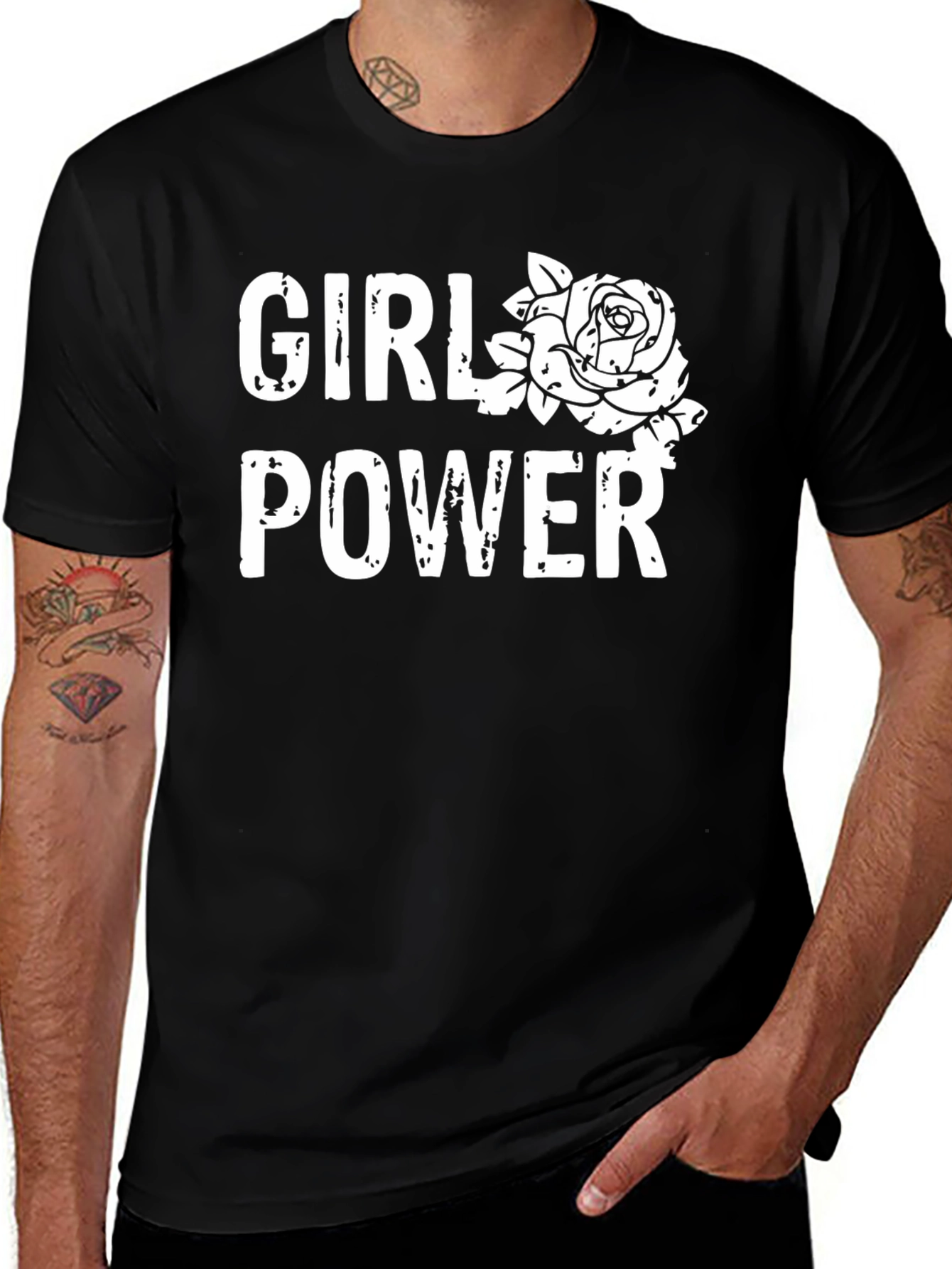 Girl Power Rose Graphic T-Shirt - Black Cotton Tee