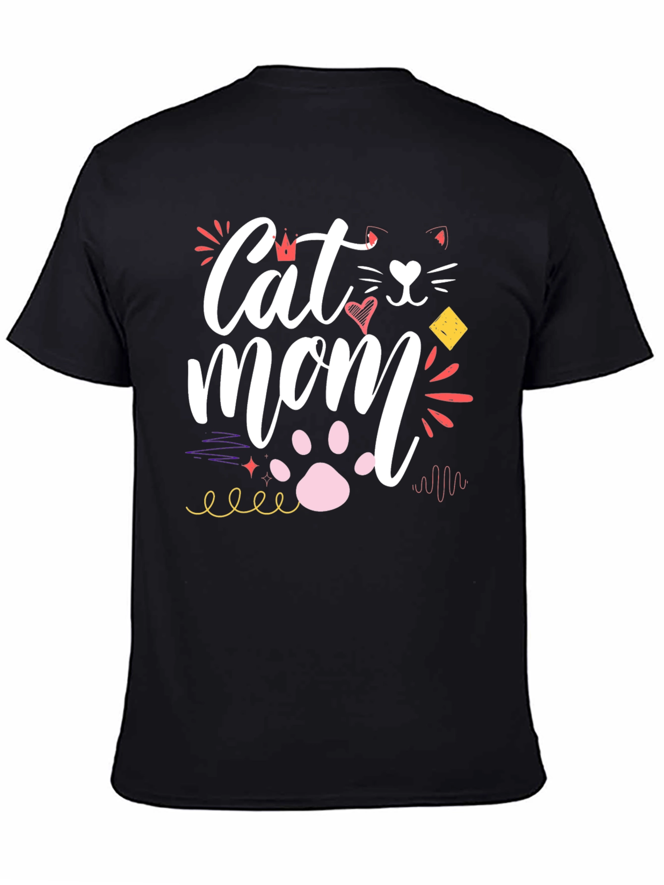Cat Mom Graphic Tee - Black Cotton T-Shirt