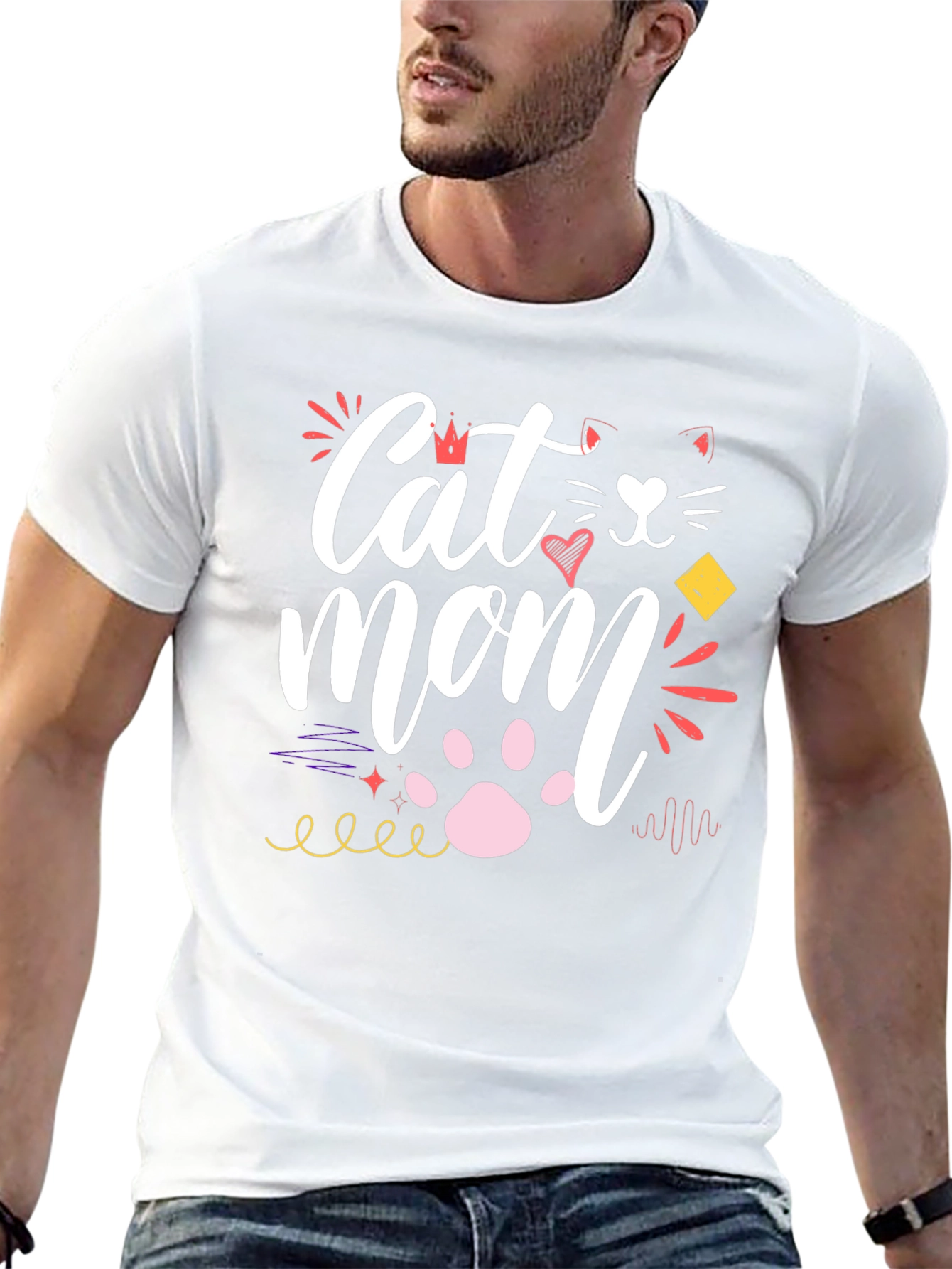 Cat Mom Graphic Tee - Black Cotton T-Shirt