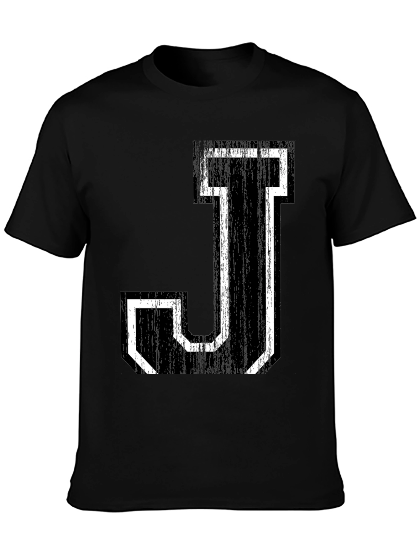 Letter J Graphic Tee - Black Cotton Shirt