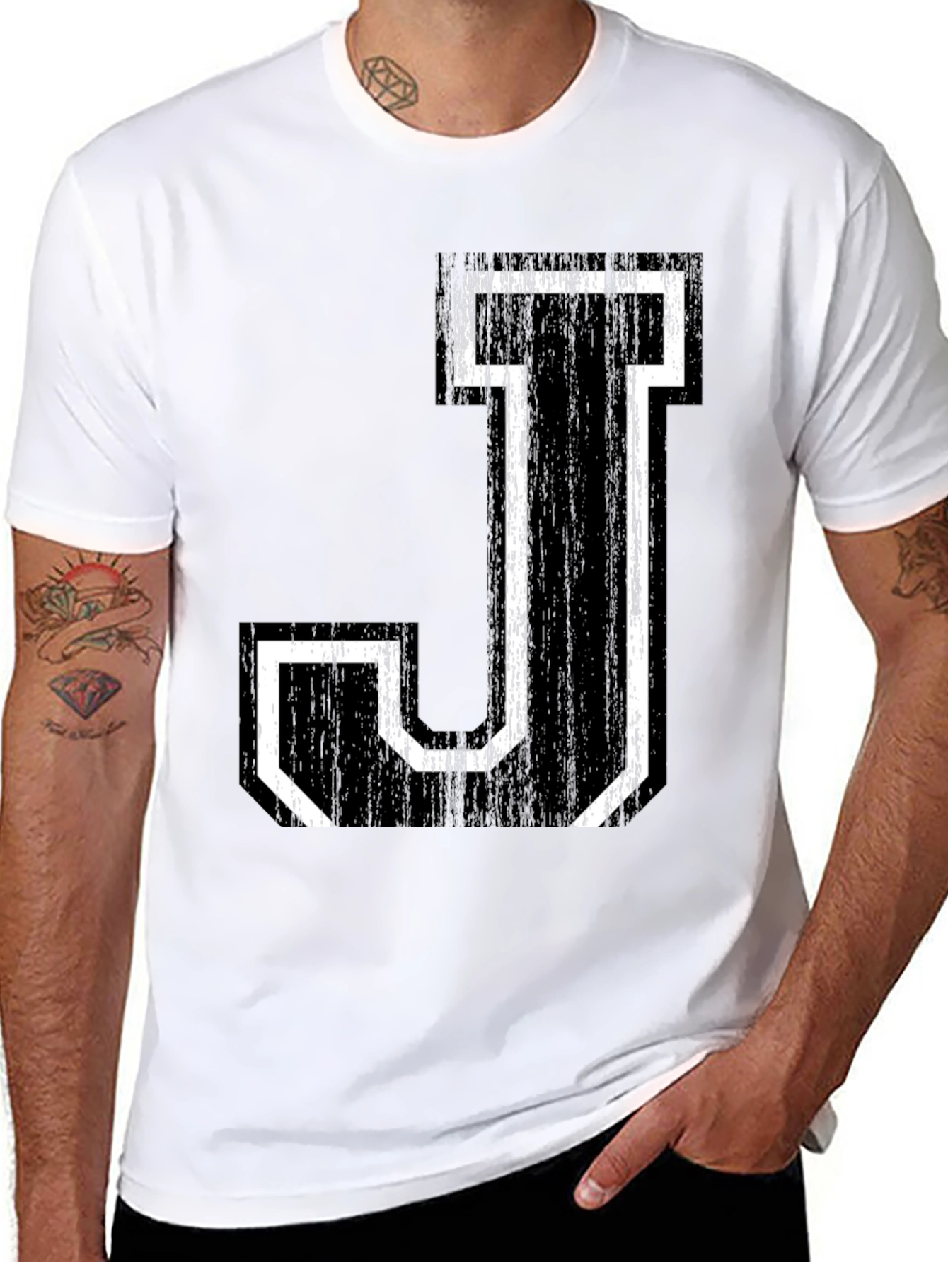 Letter J Graphic Tee - Black Cotton Shirt