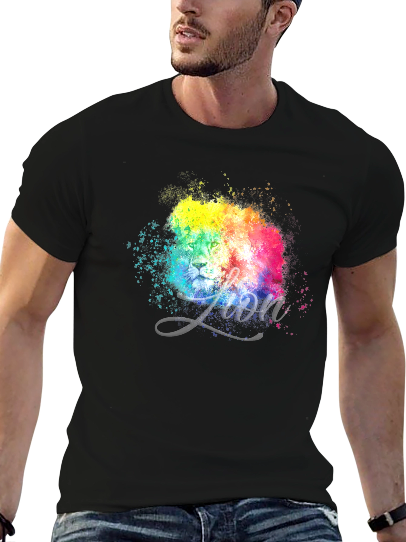 Vibrant Lion Graphic Tee - Modern Artistic Design