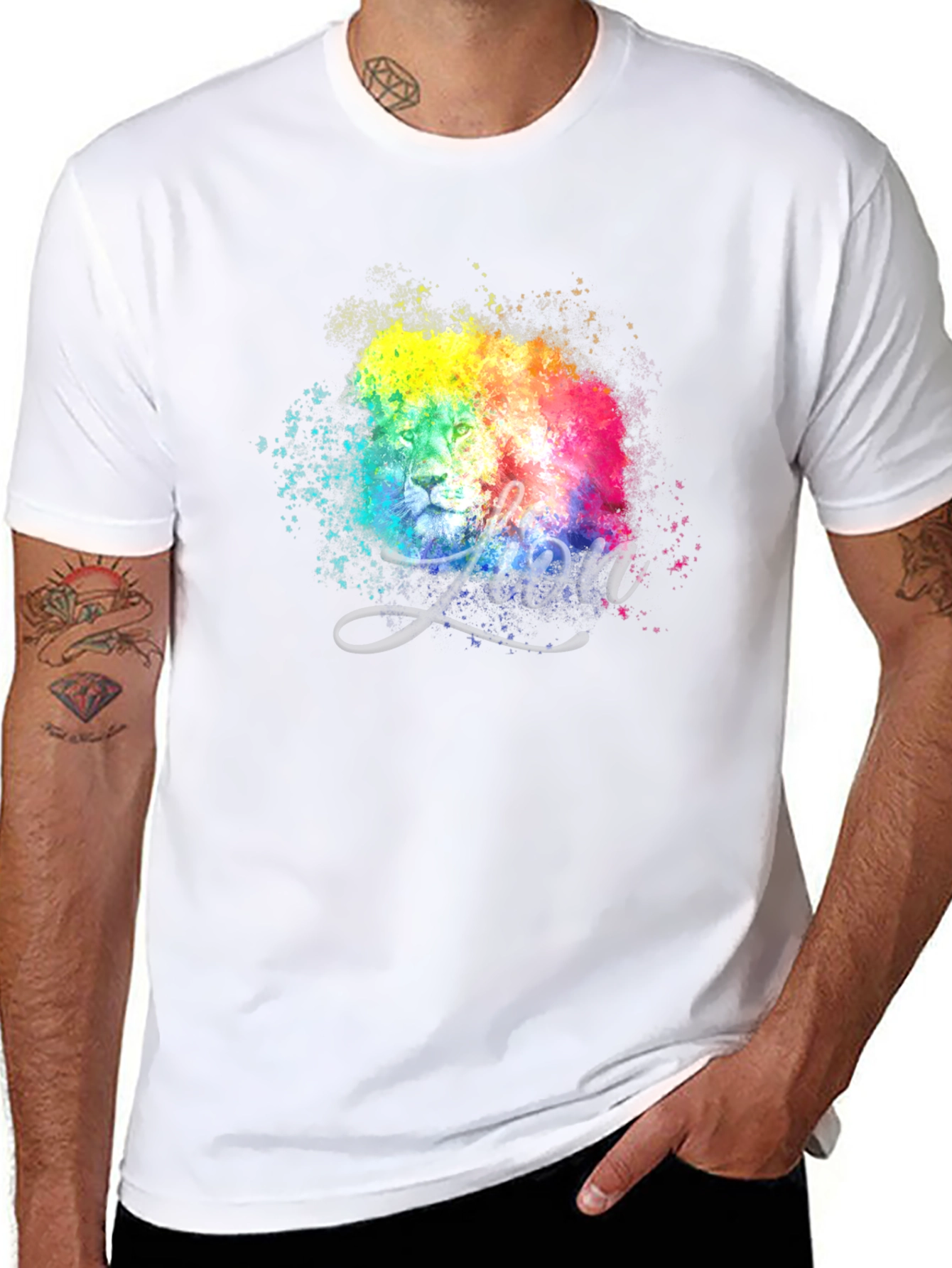 Vibrant Lion Graphic Tee - Modern Artistic Design