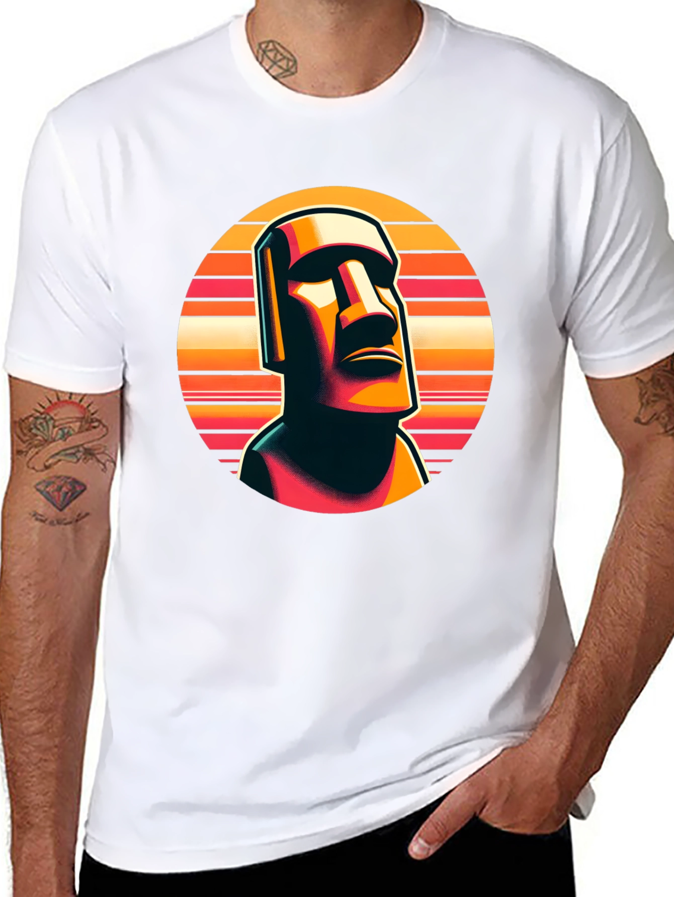Moai Statue Graphic Tee - Retro Style