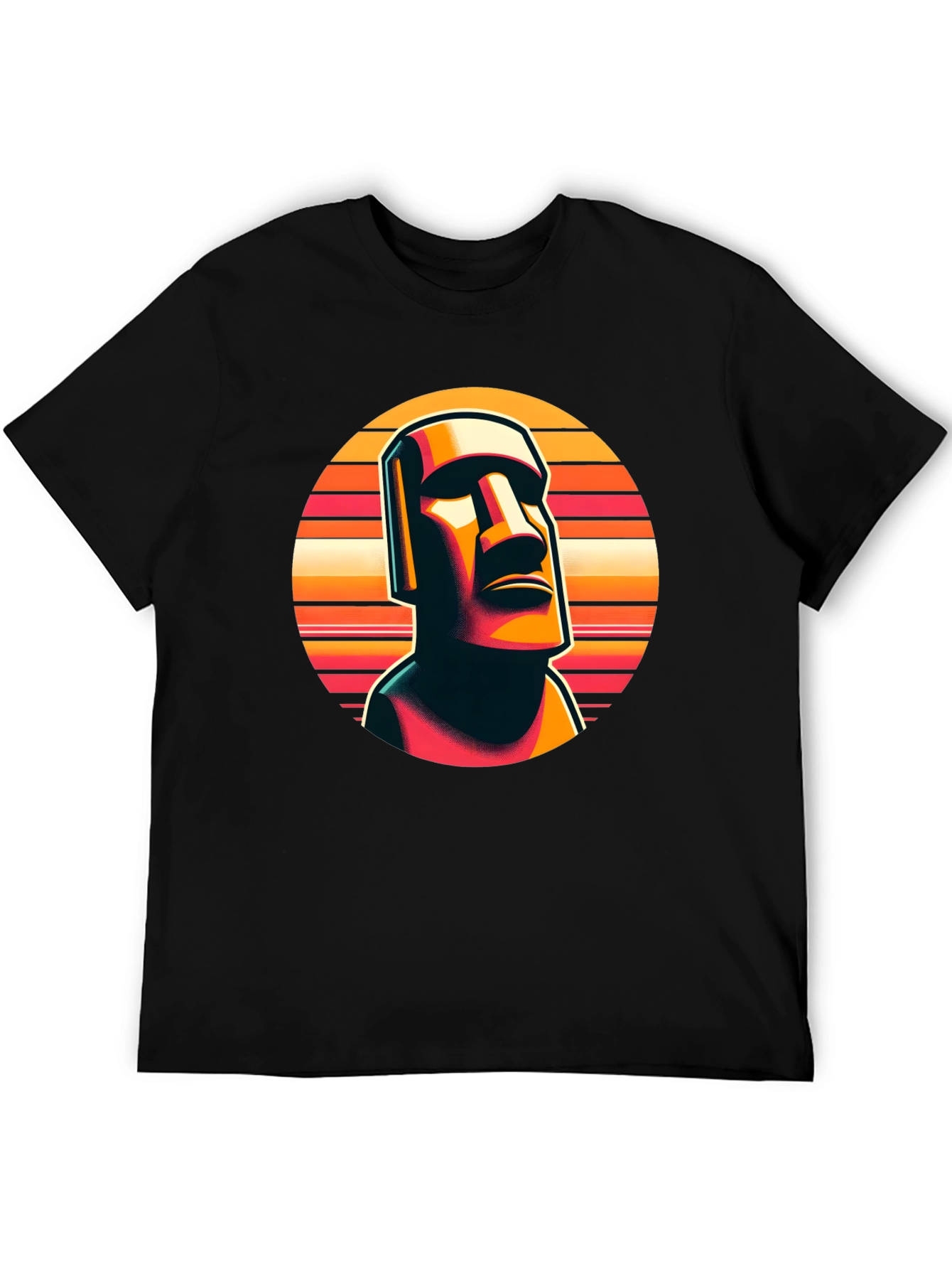 Moai Statue Graphic Tee - Retro Style