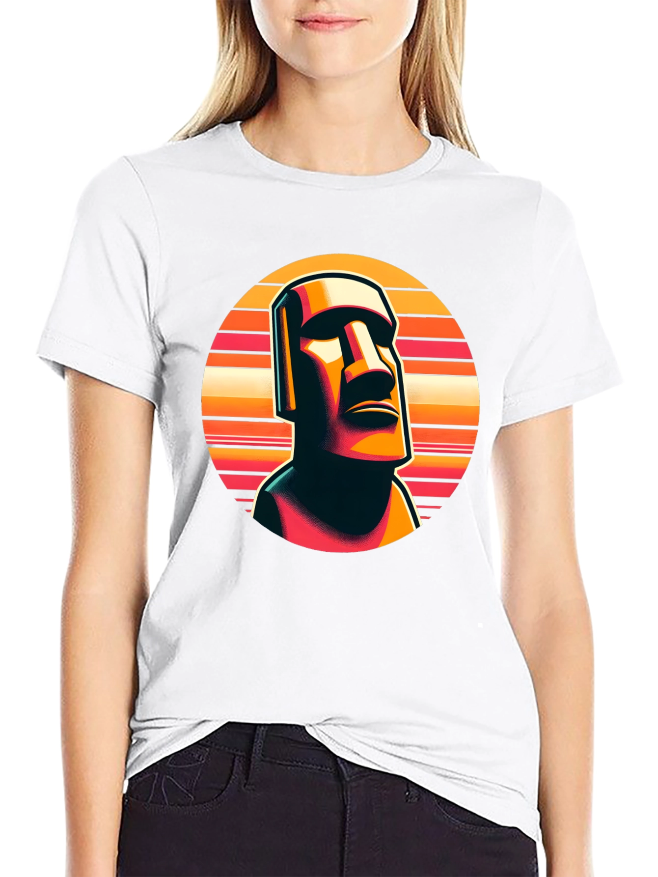 Moai Statue Graphic Tee - Retro Style