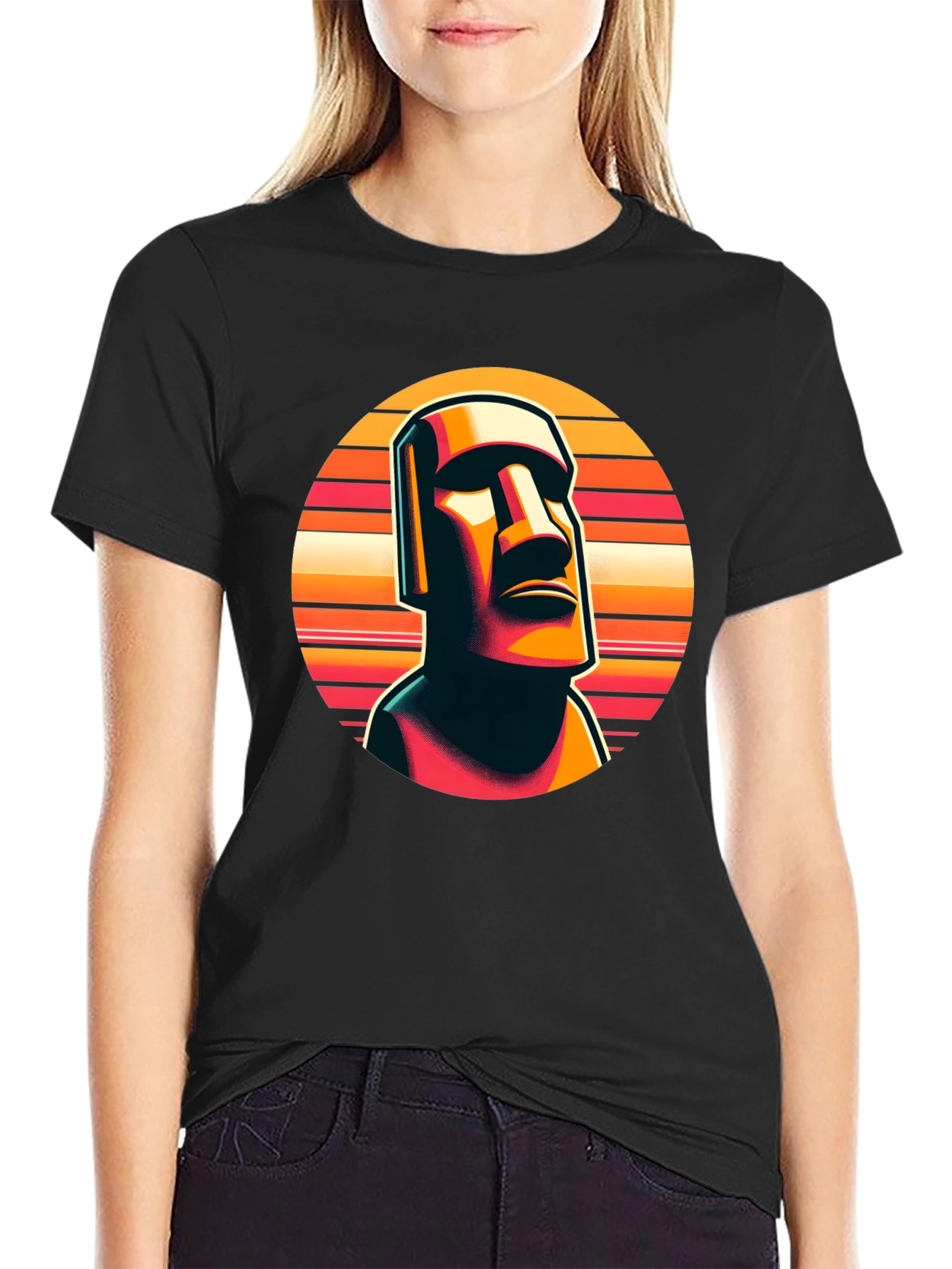 Moai Statue Graphic Tee - Retro Style