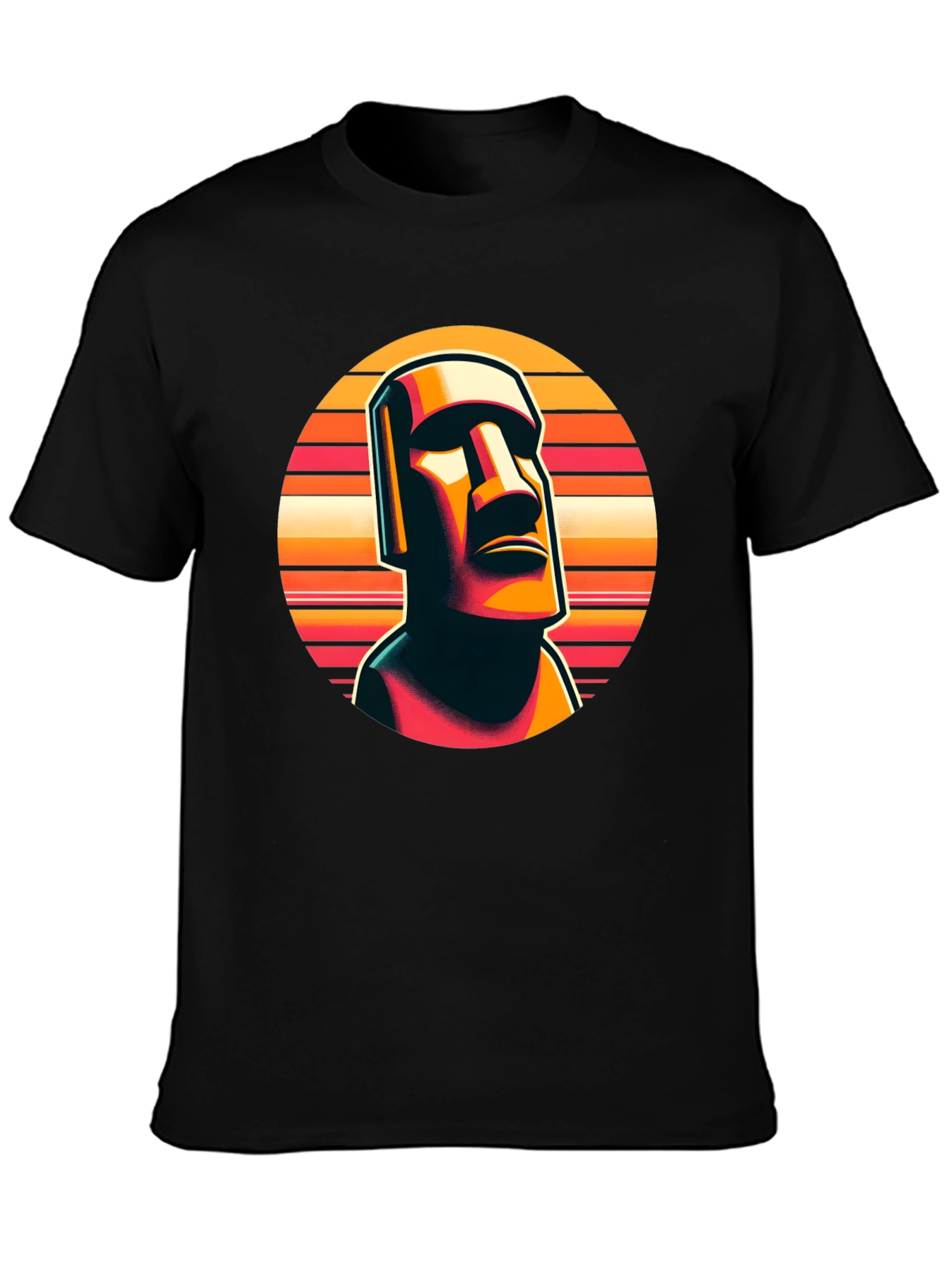 Moai Statue Graphic Tee - Retro Style