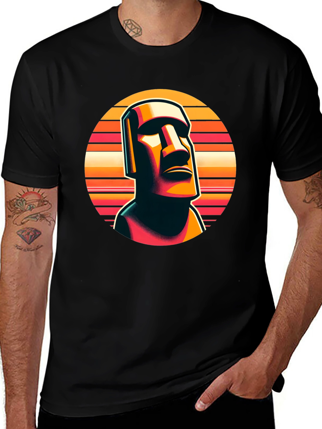 Moai Statue Graphic Tee - Retro Style