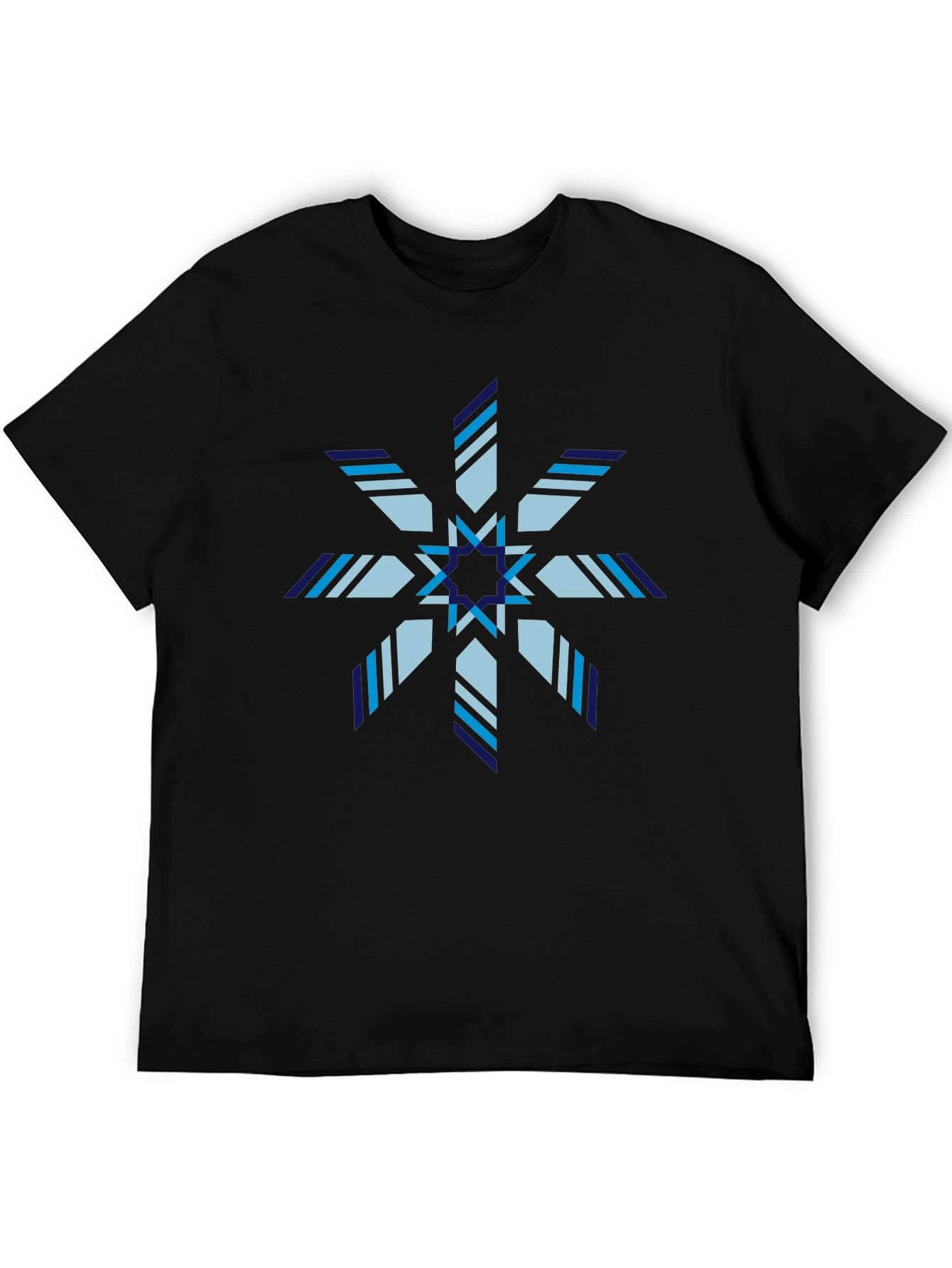 Geometric Snowflake Graphic Print Black T-Shirt