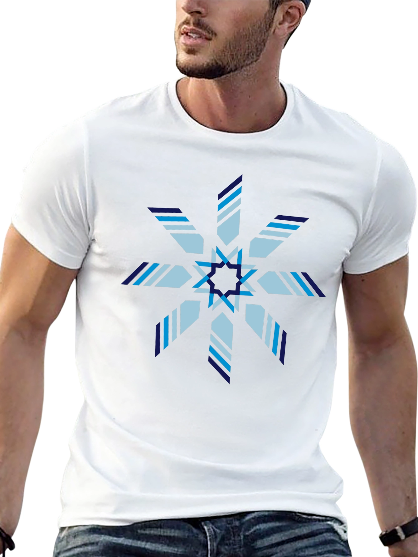 Geometric Snowflake Graphic Print Black T-Shirt