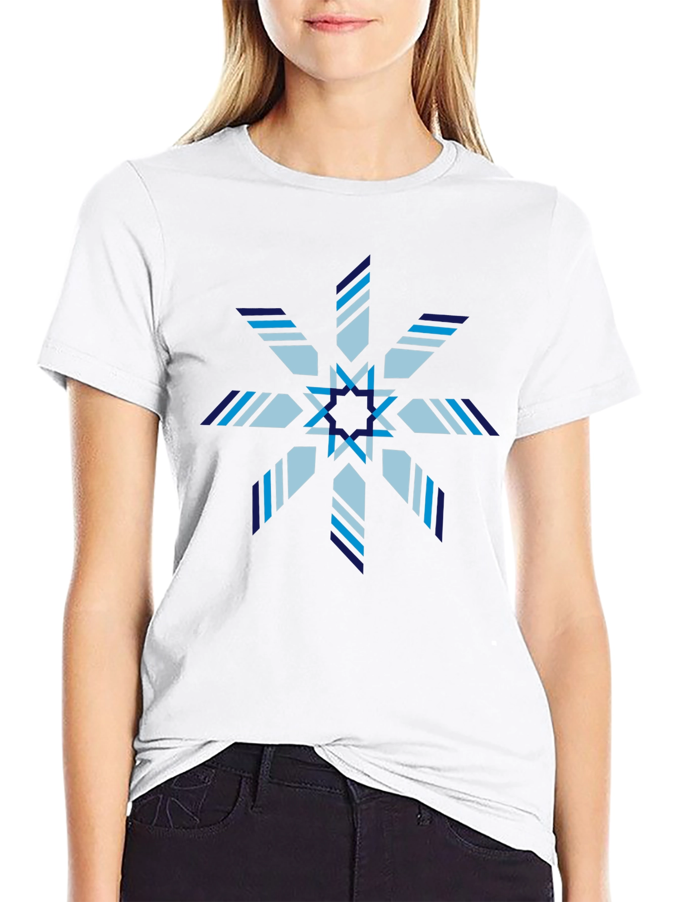 Geometric Snowflake Graphic Print Black T-Shirt