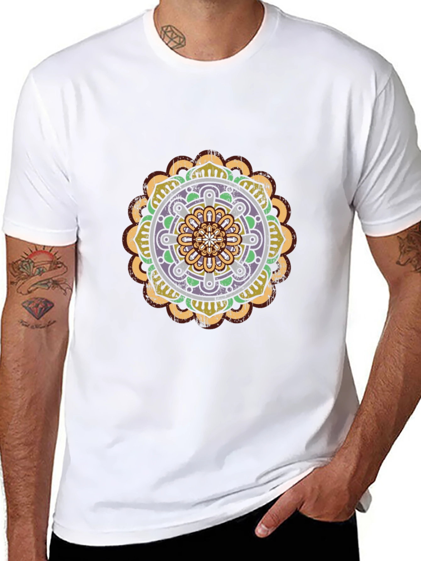 Black Mandala Graphic Tee - Stylish Mens Cotton T-Shirt