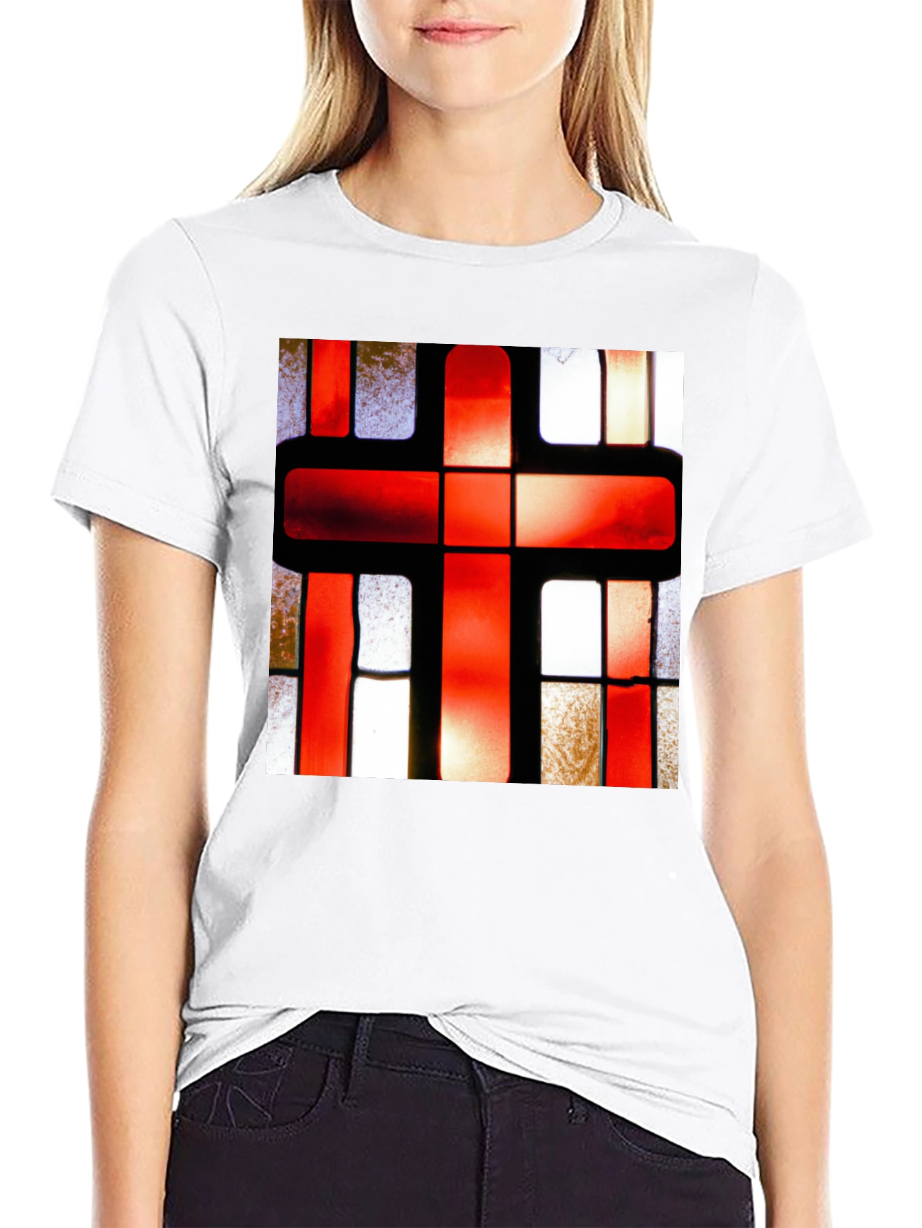 Red Cross Stained Glass Graphic T-Shirt
