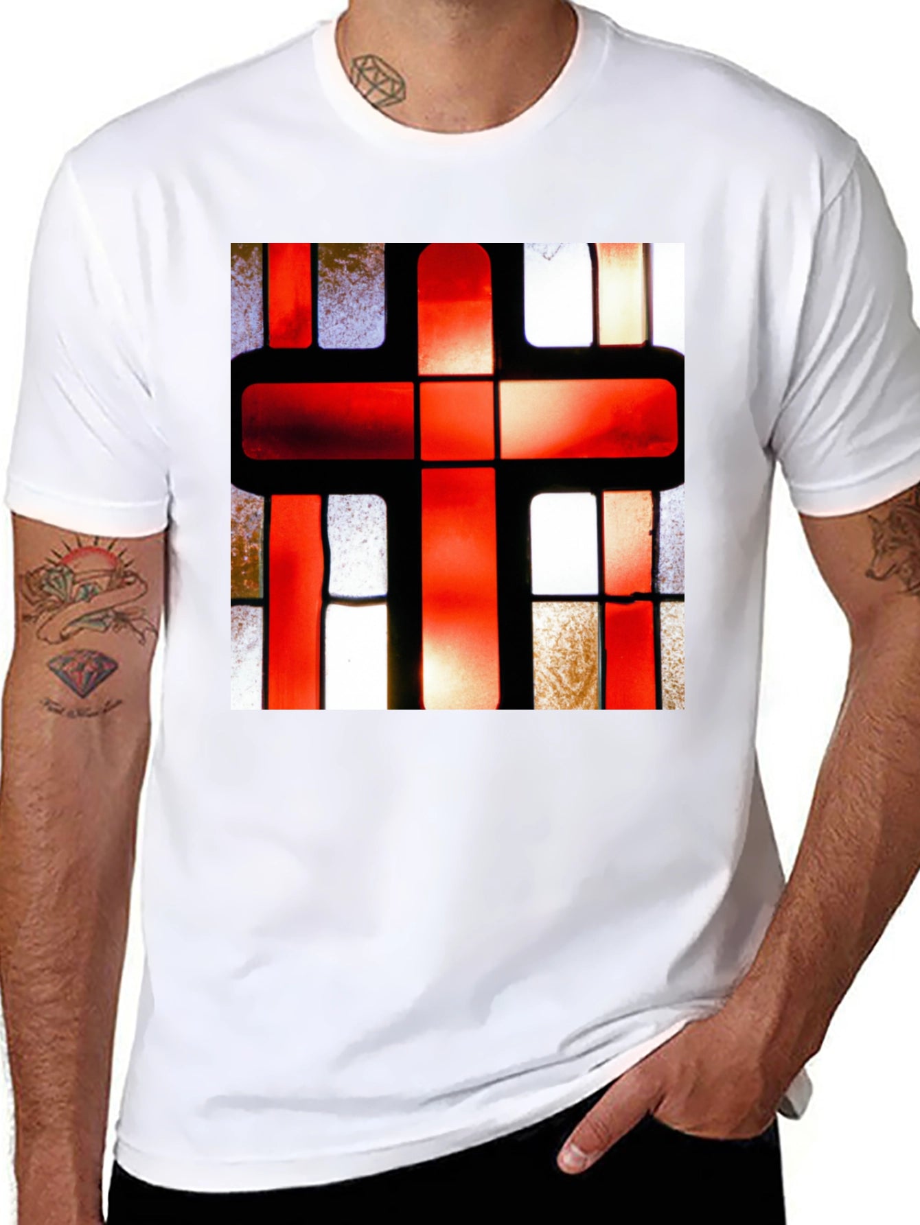 Red Cross Stained Glass Graphic T-Shirt