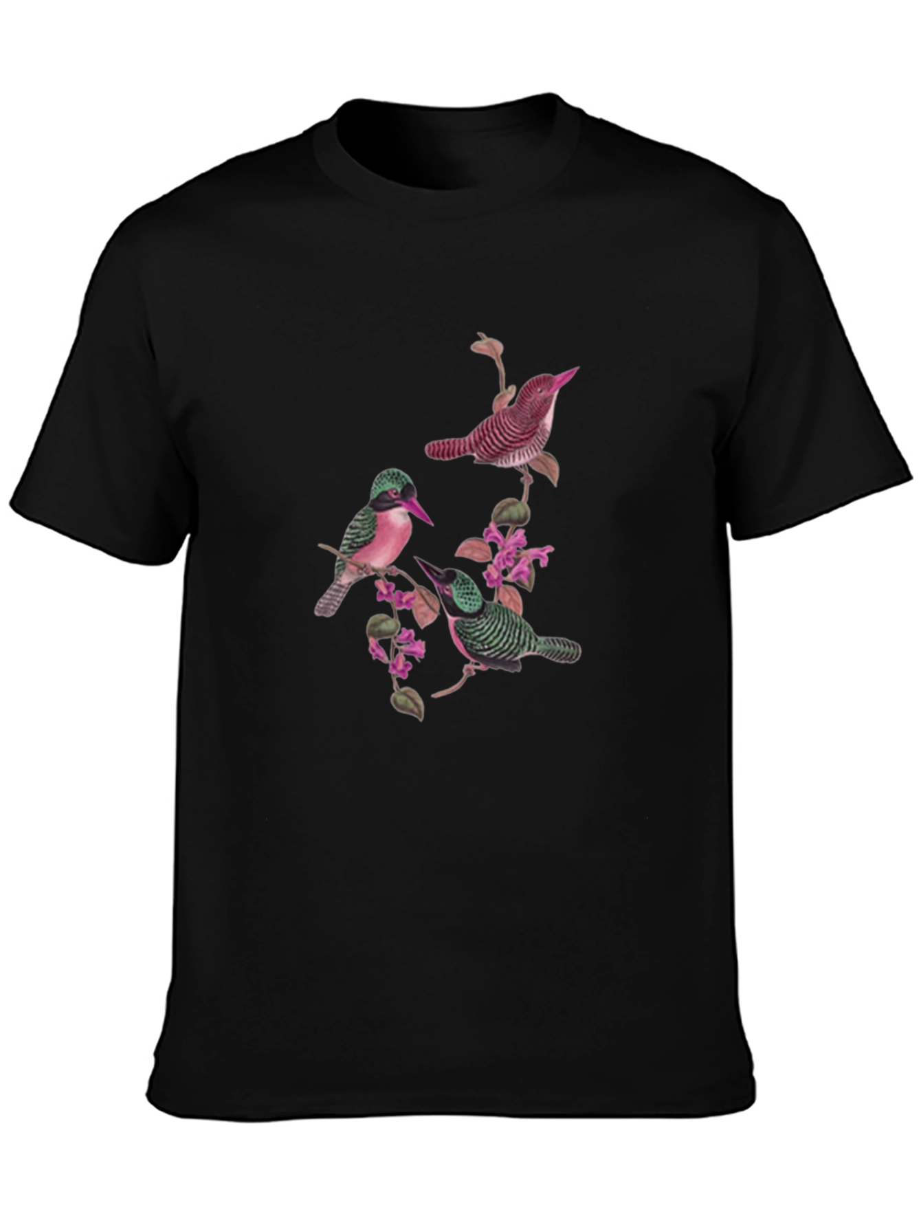 Botanical Bird Print Black Graphic Tee