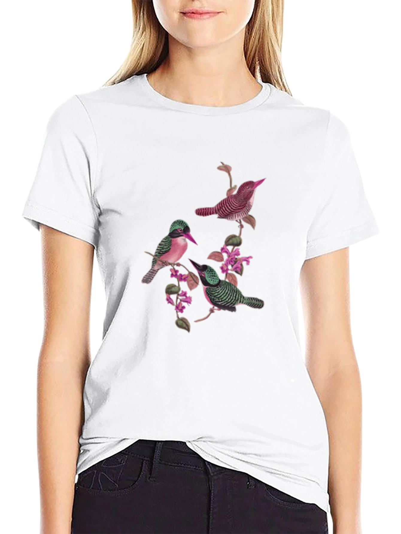 Botanical Bird Print Black Graphic Tee