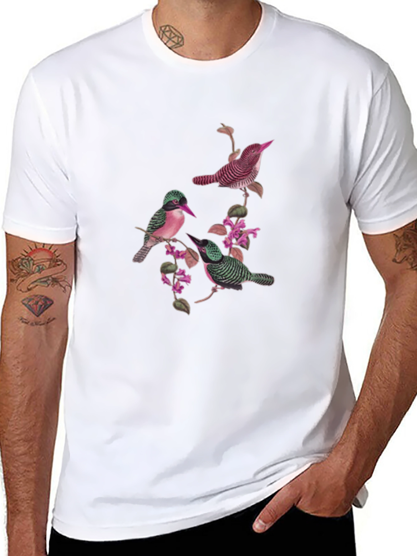 Botanical Bird Print Black Graphic Tee