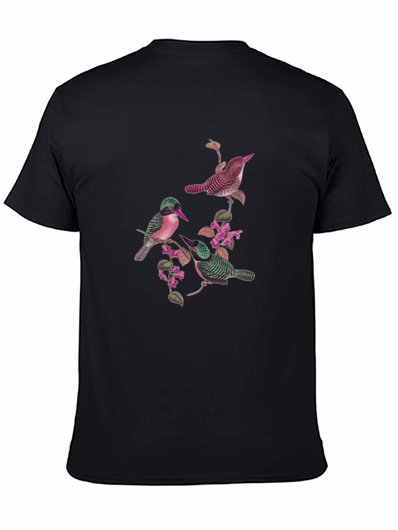 Botanical Bird Print Black Graphic Tee