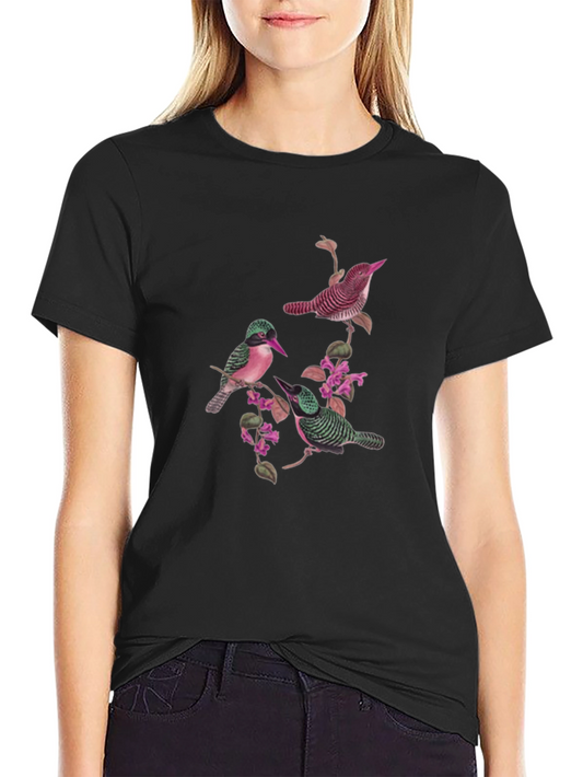 Botanical Bird Print Black Graphic Tee