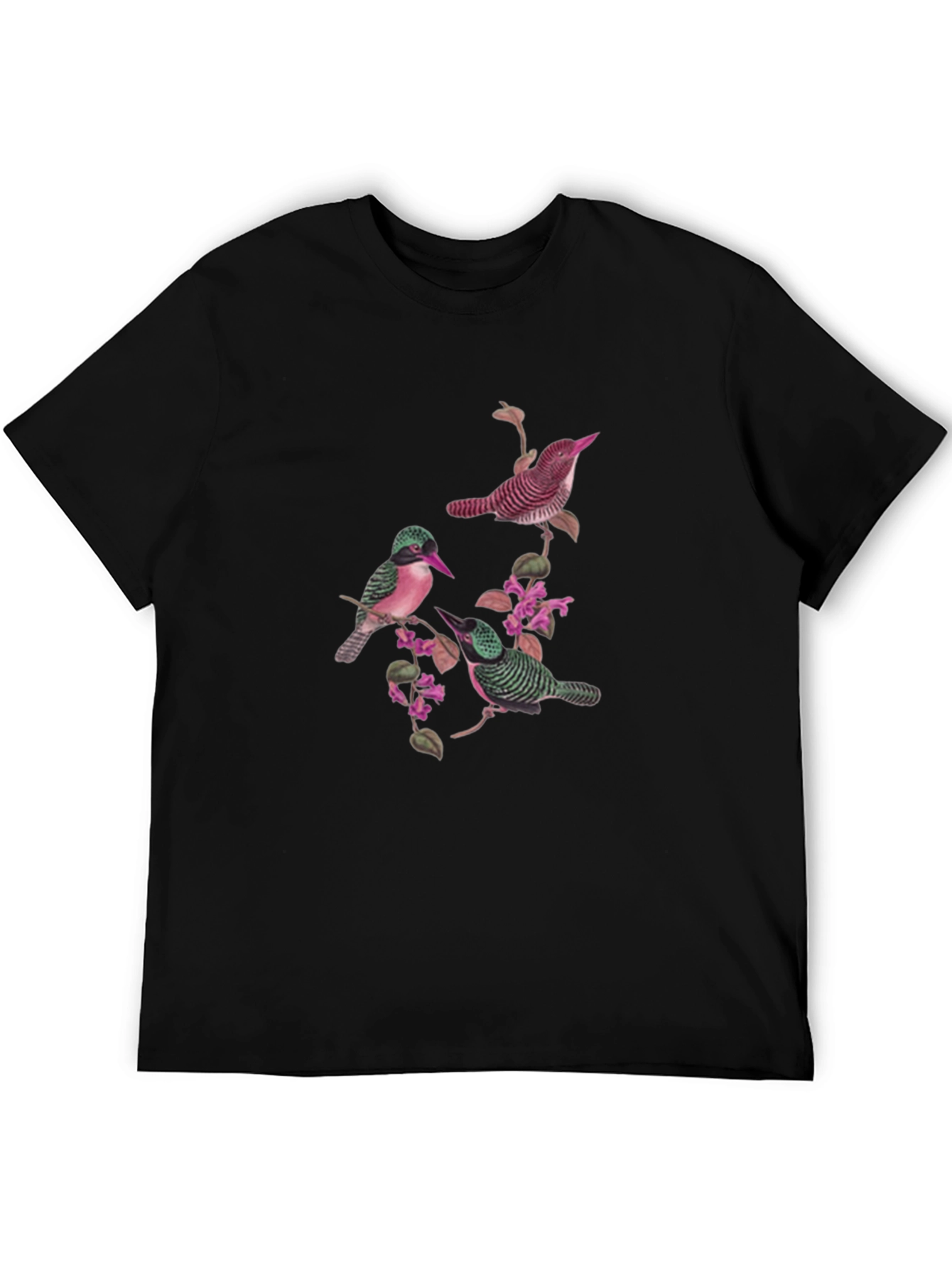 Botanical Bird Print Black Graphic Tee