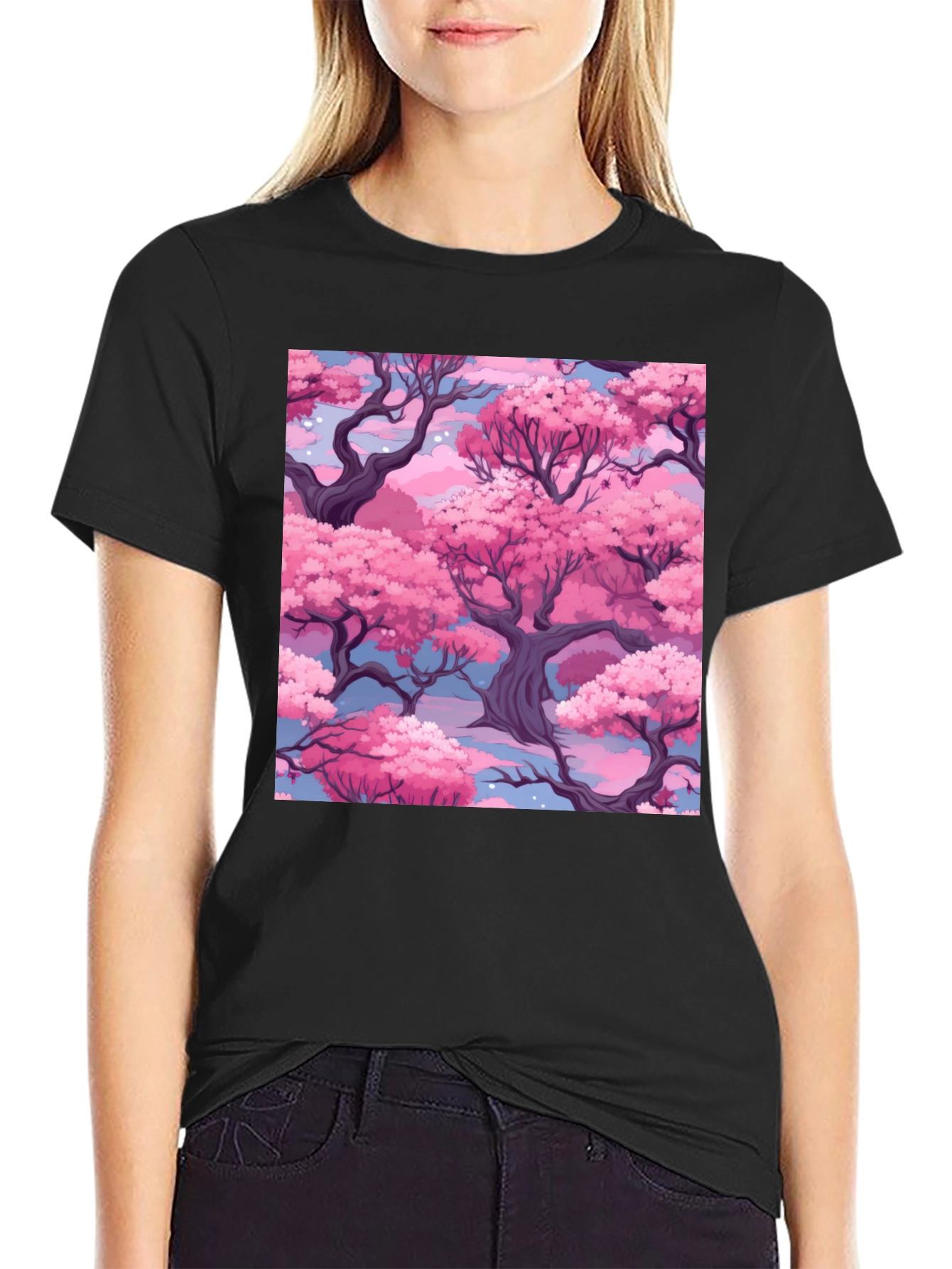 Sakura Blossom T-Shirt - Black Cotton Blend