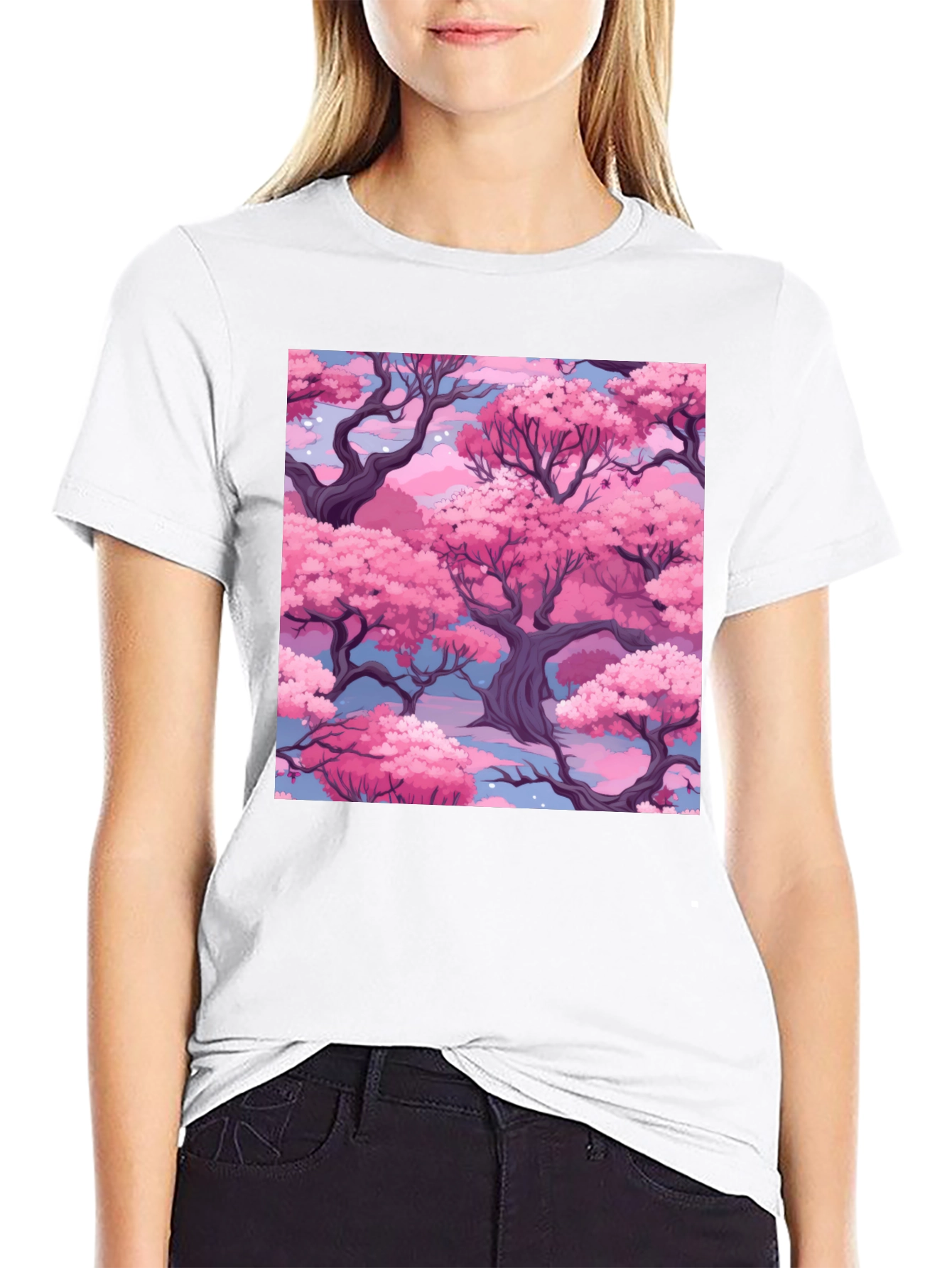 Sakura Blossom T-Shirt - Black Cotton Blend
