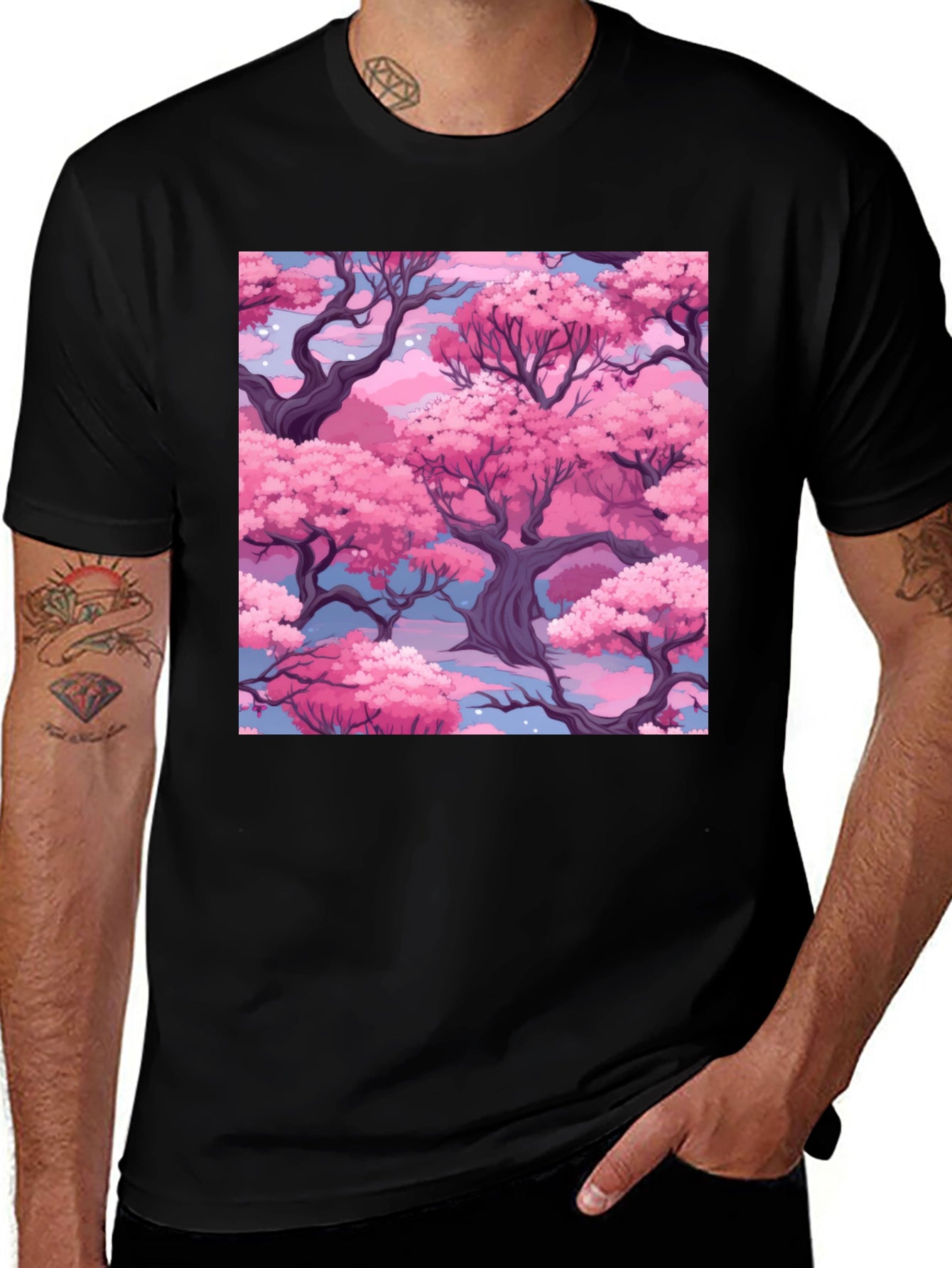 Sakura Blossom T-Shirt - Black Cotton Blend