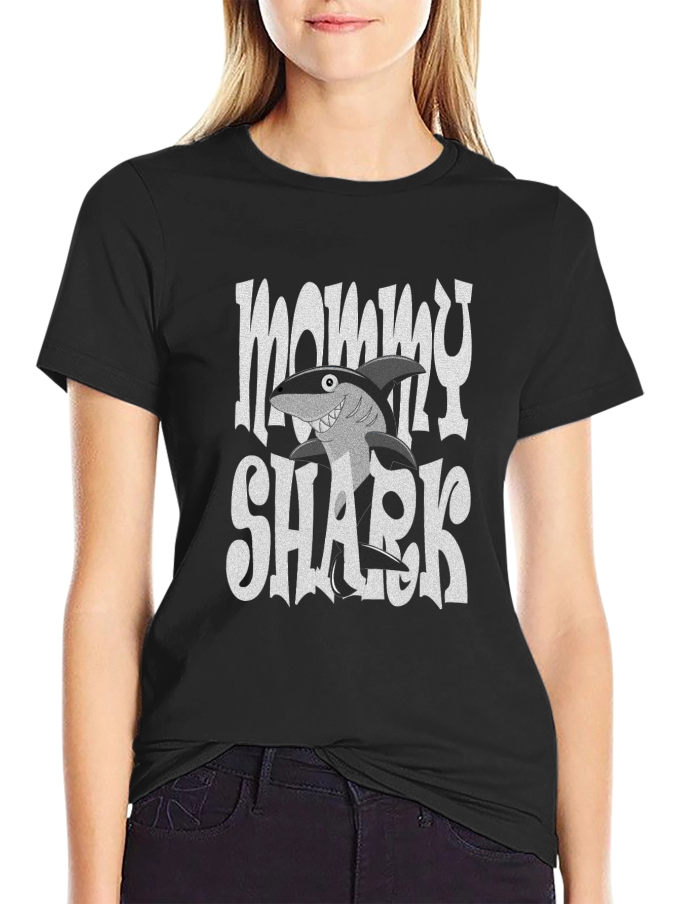 Mommy Shark Graphic Tee - Black Cotton Comfort