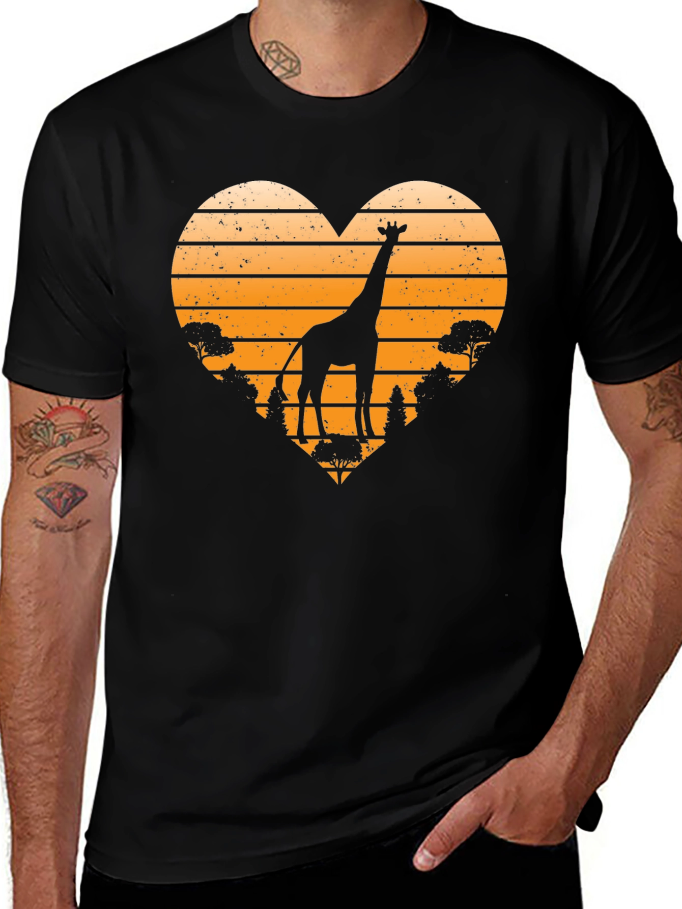Giraffe Sunset Heart T-Shirt - Wildlife Tee