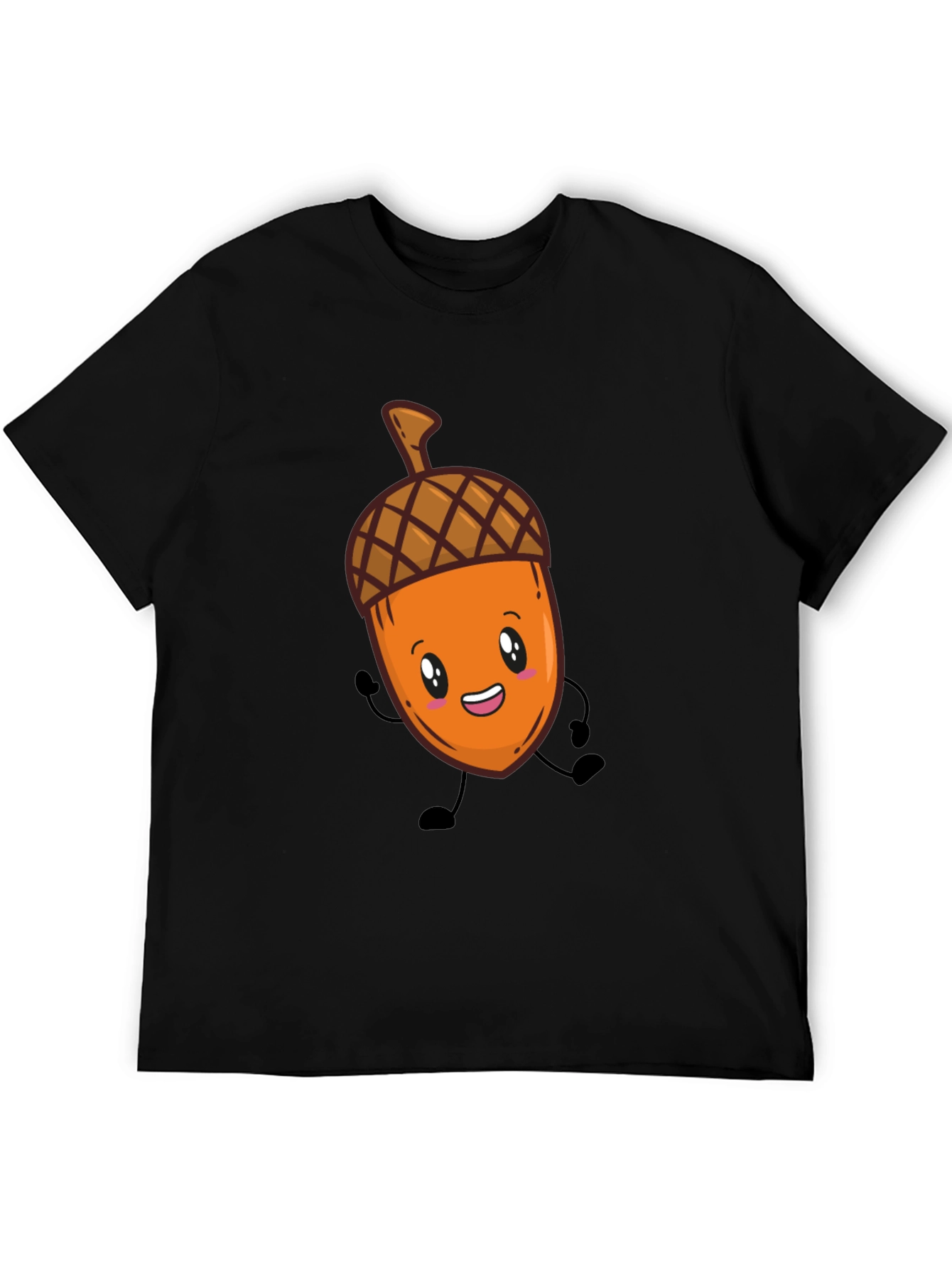 Cute Acorn Cartoon Graphic Black T-Shirt