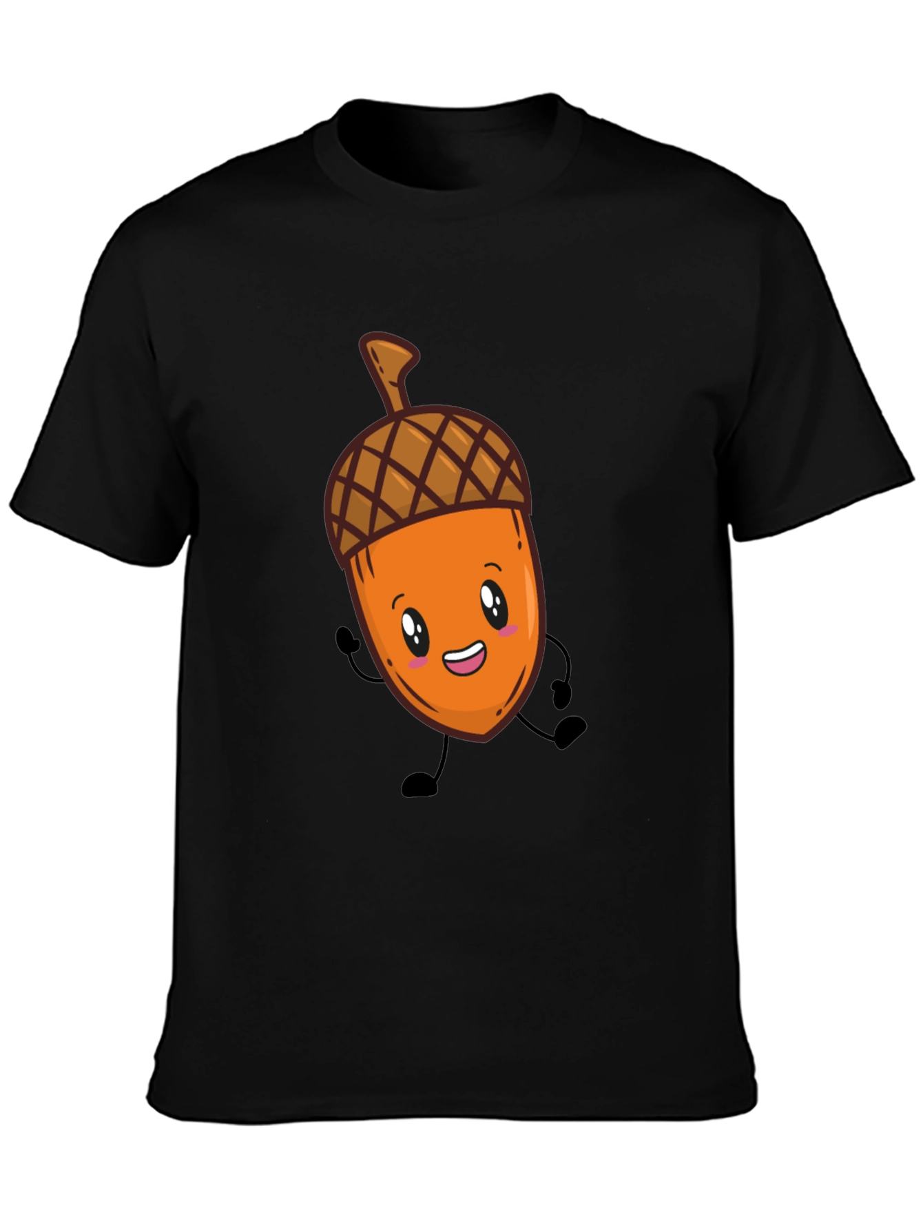 Cute Acorn Cartoon Graphic Black T-Shirt
