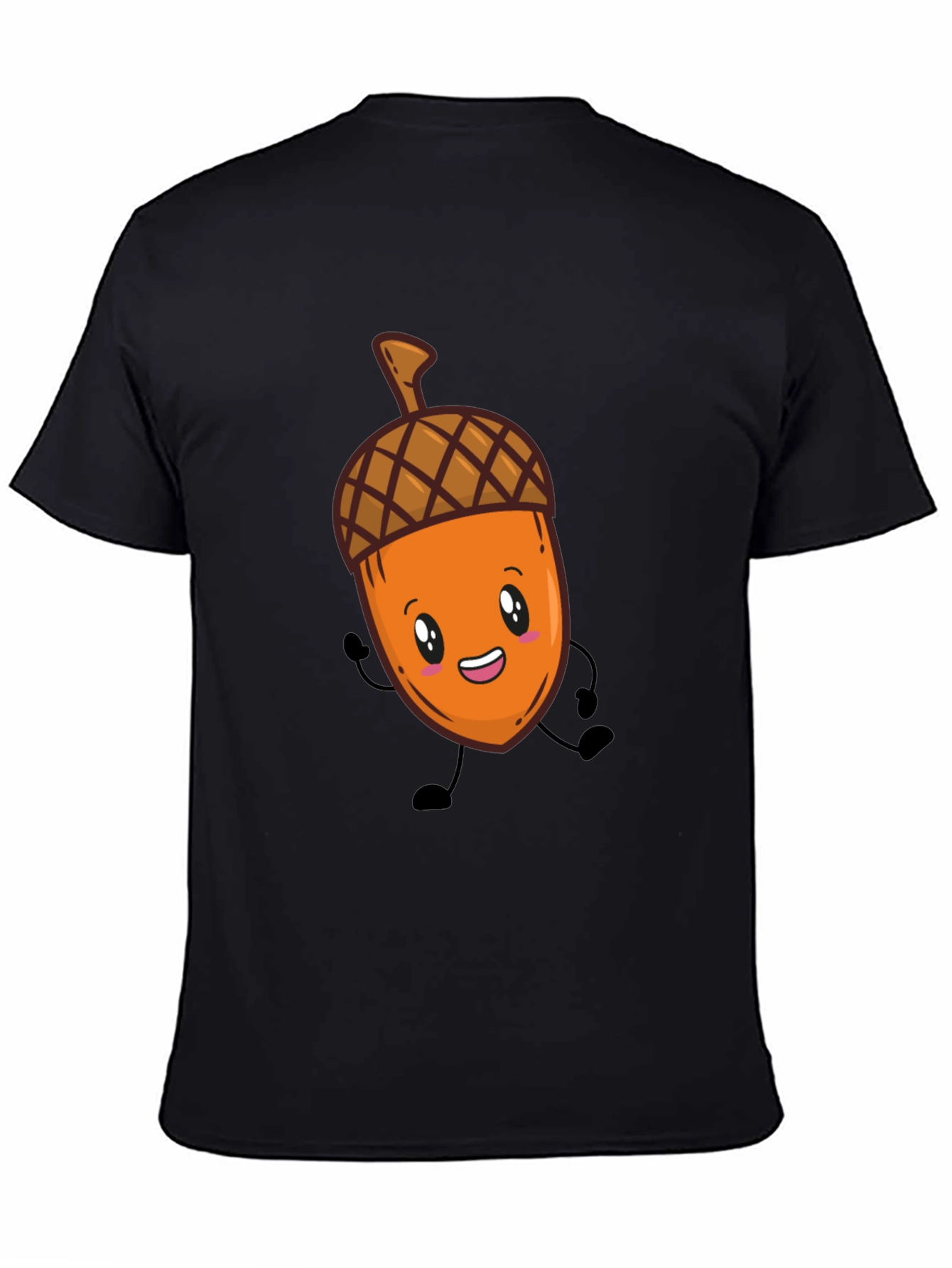 Cute Acorn Cartoon Graphic Black T-Shirt