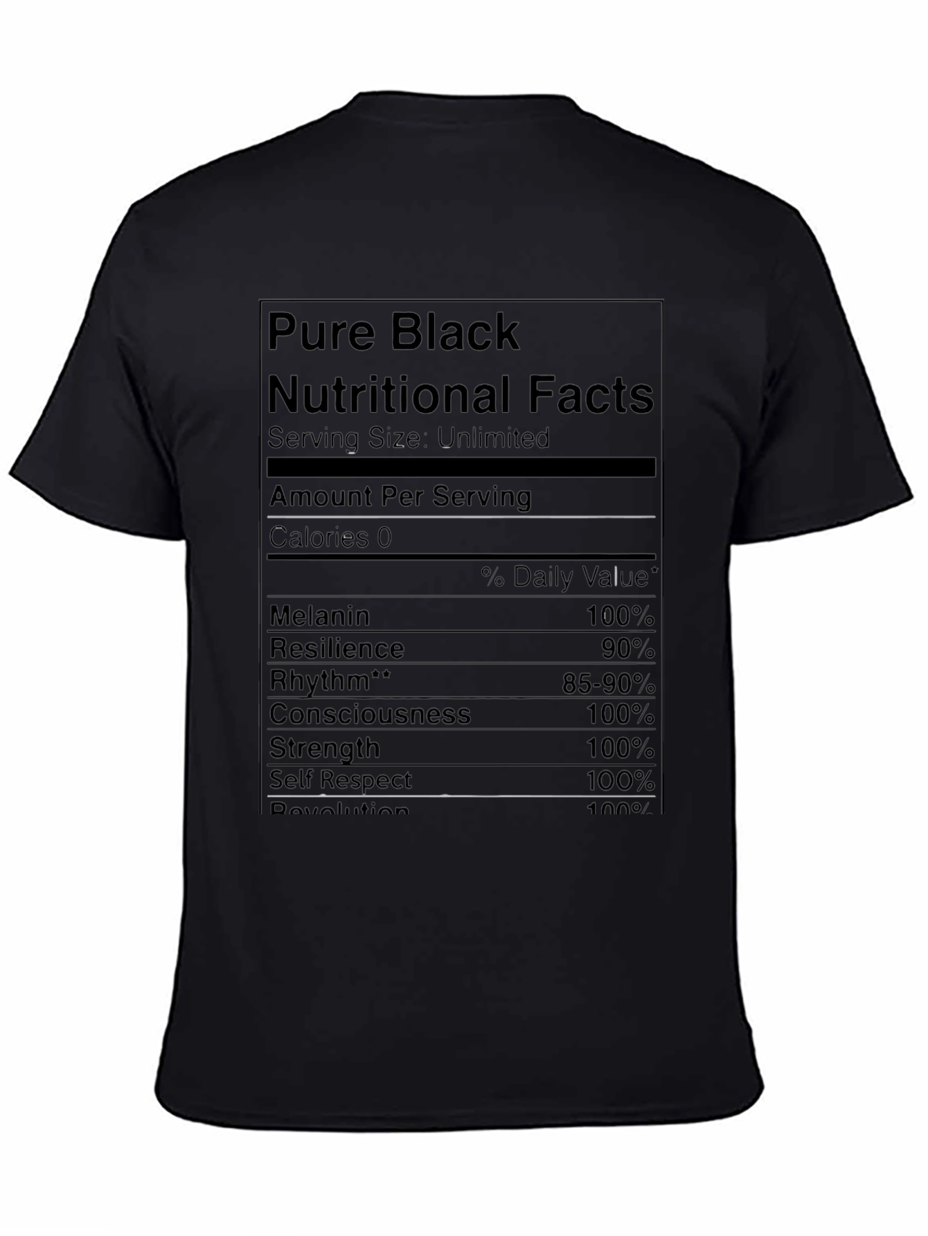Pure Black Nutritional Facts Graphic T-Shirt
