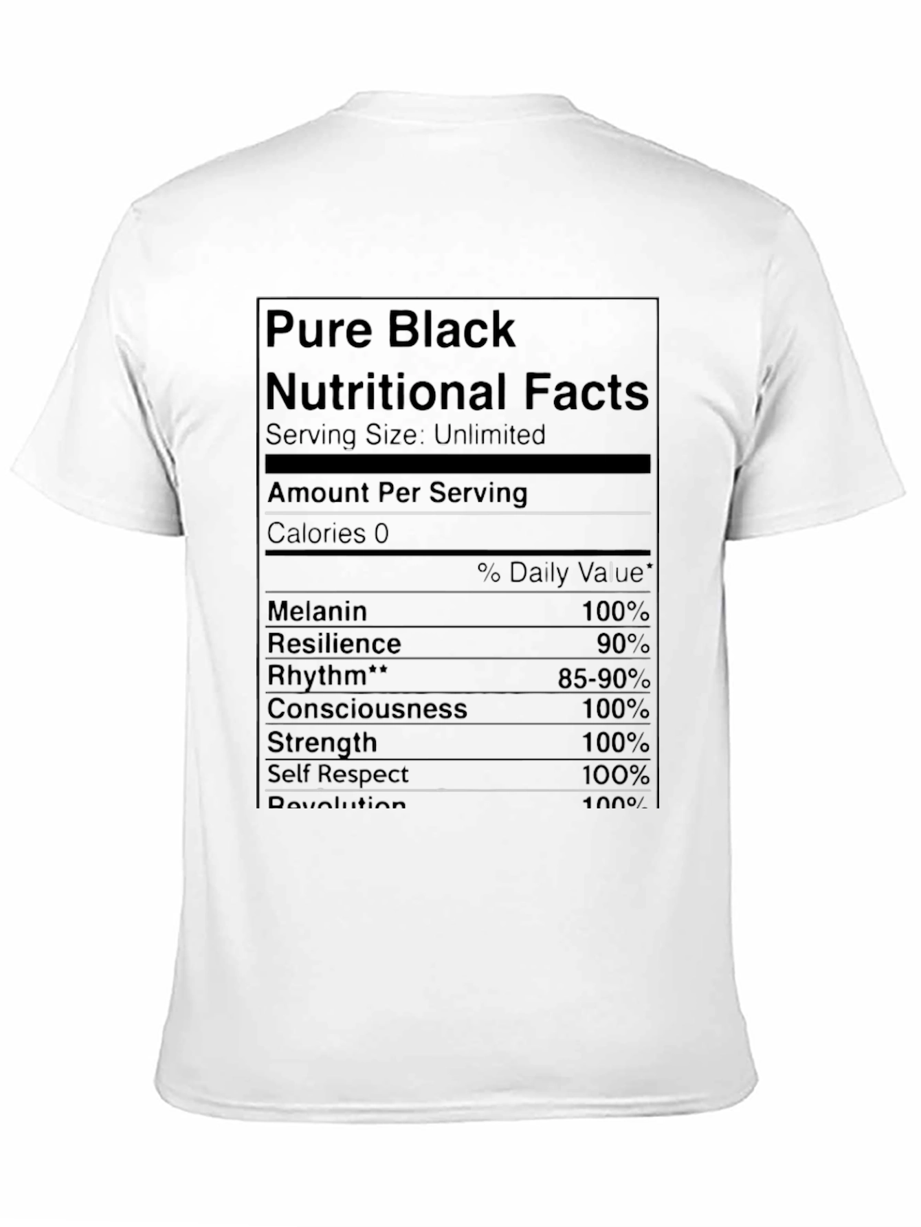 Pure Black Nutritional Facts Graphic T-Shirt