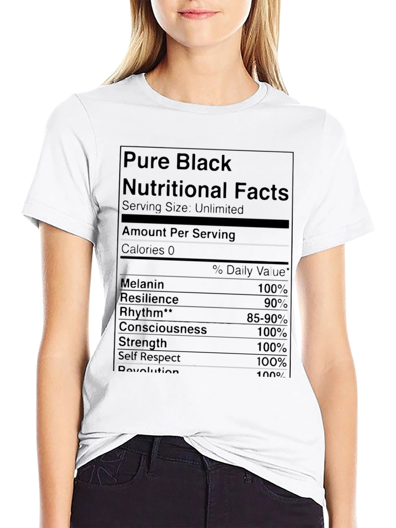 Pure Black Nutritional Facts Graphic T-Shirt