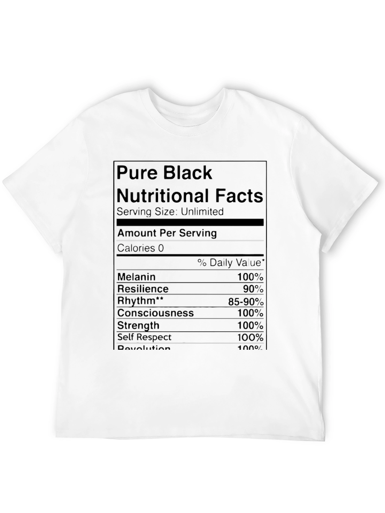 Pure Black Nutritional Facts Graphic T-Shirt