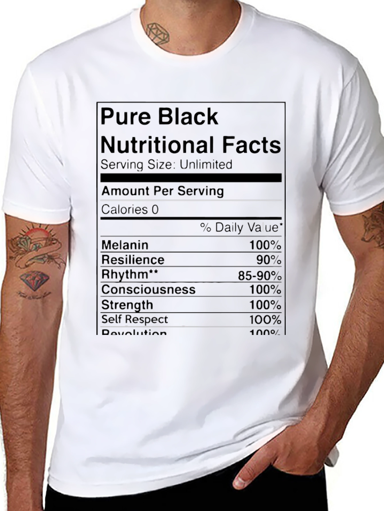 Pure Black Nutritional Facts Graphic T-Shirt