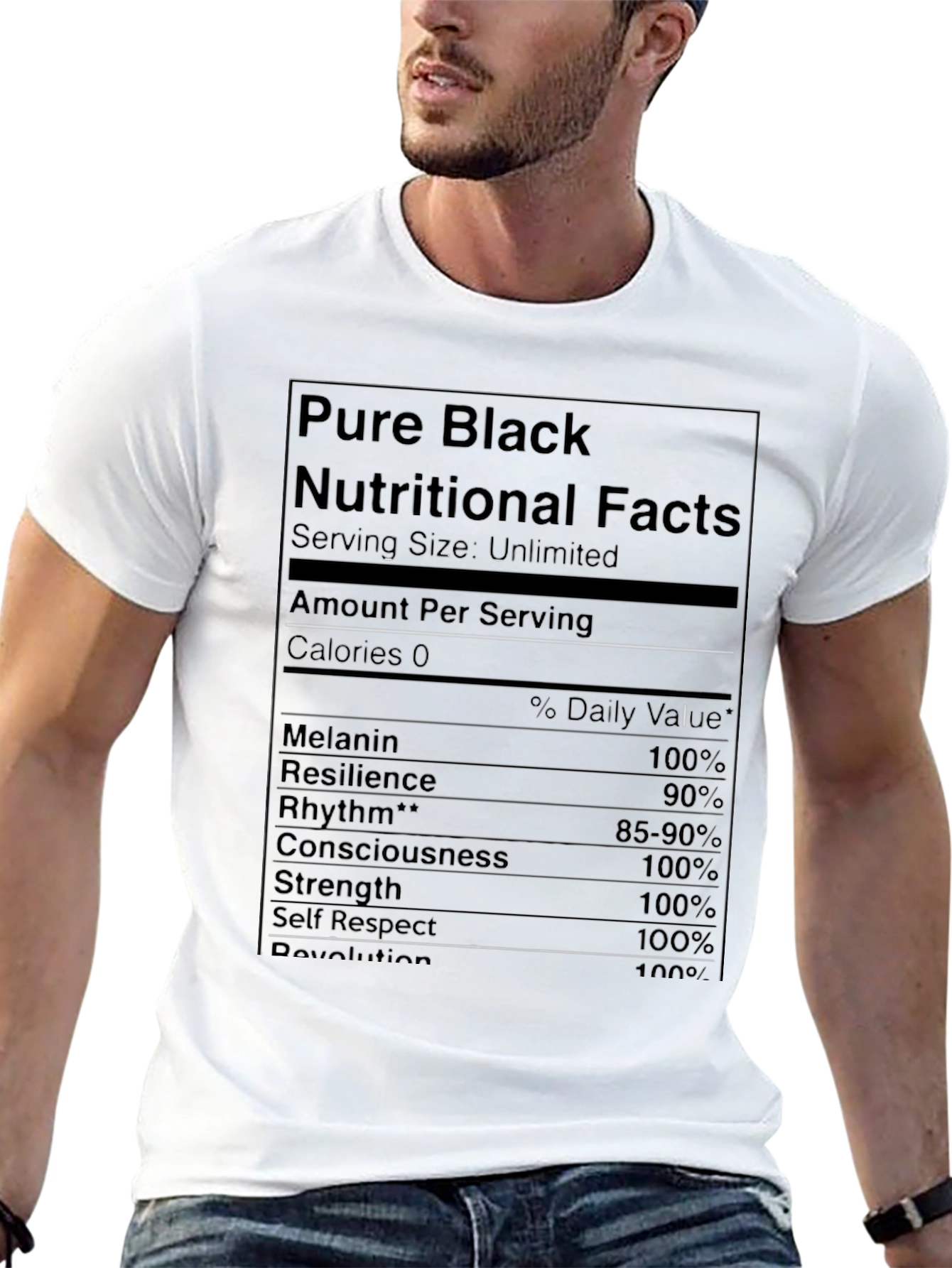 Pure Black Nutritional Facts Graphic T-Shirt